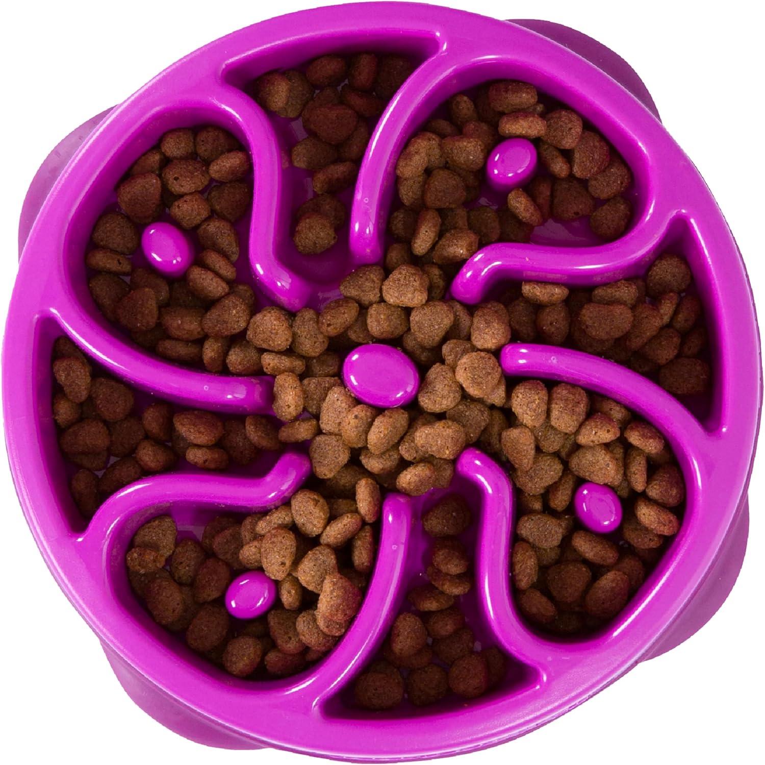 Outward Hound Fun Feeder Slo Bowl, Medium Slow Feeder Dog Bowl, 2 Cups, Purple