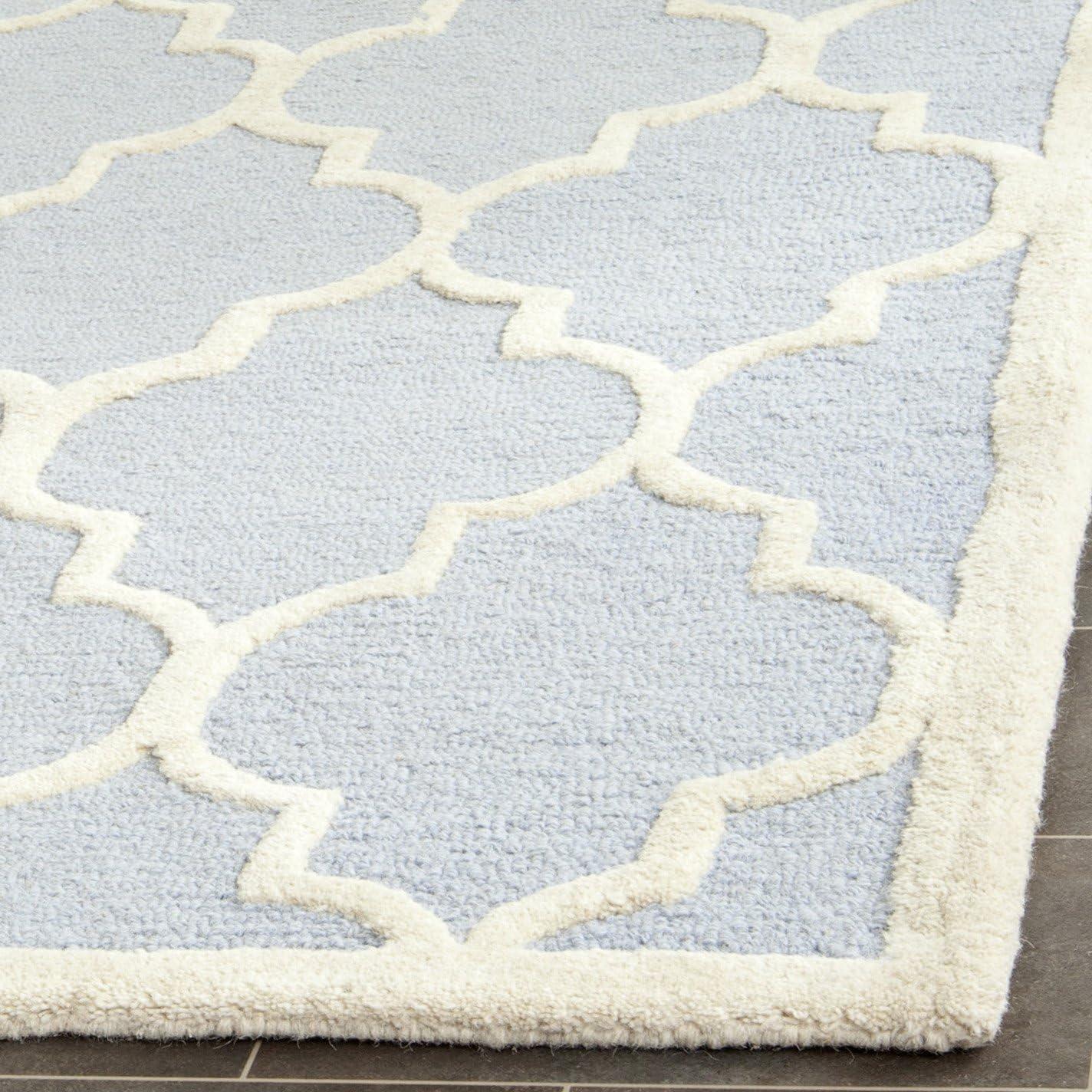 SAFAVIEH Cambridge Kevin Geometric Wool Area Rug, Light Blue/Ivory, 6' x 6' Square