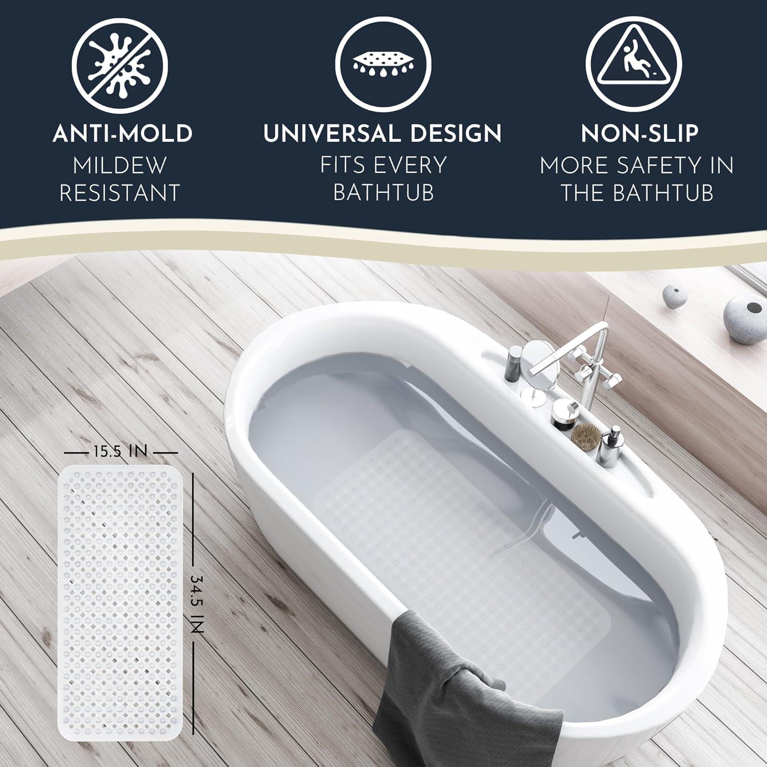 Homerella Bathtub Mat Non Slip | Anti Mold Mildew Resitant Shower Mats | 35x16" | Machine Washable