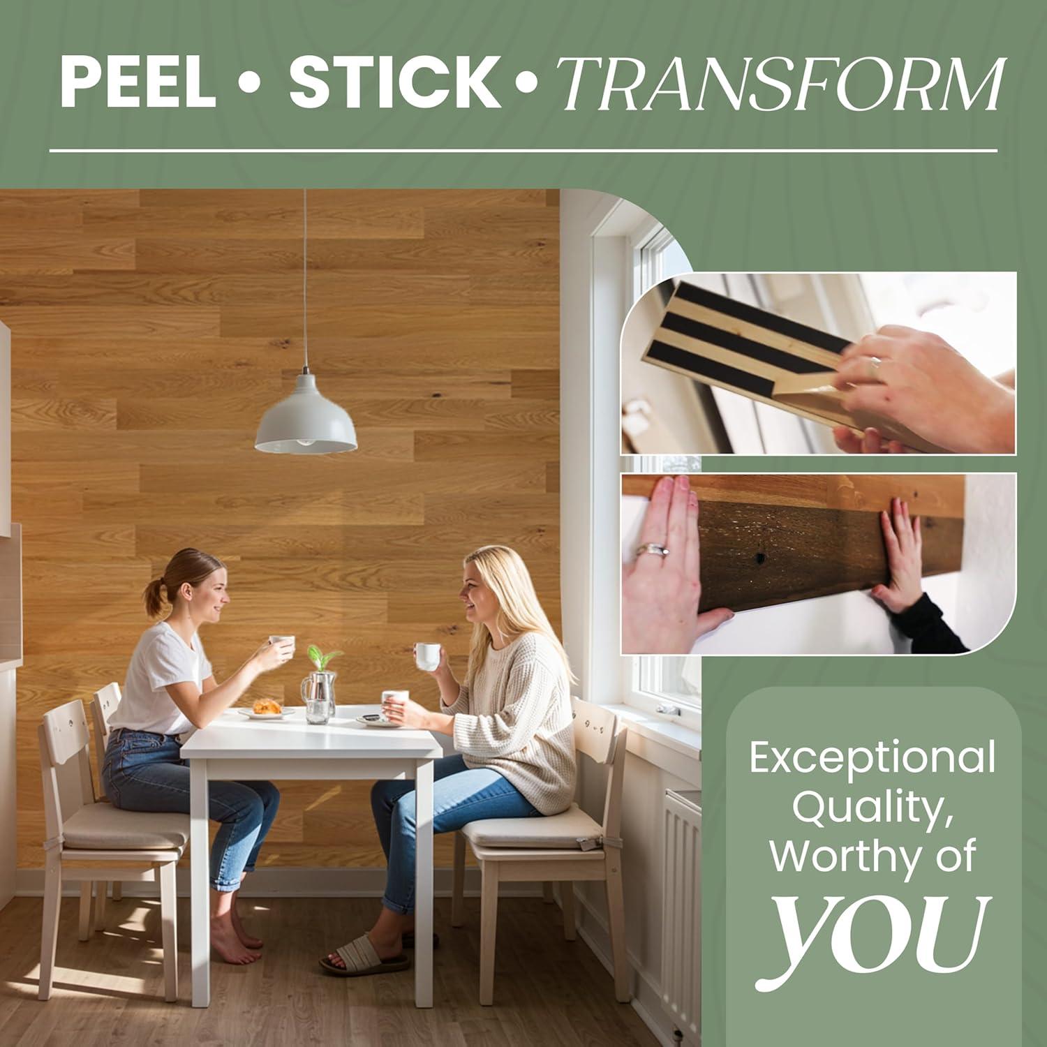 Timberchic Oak Wooden Wall planks - Simple Peel & Stick Wall Covering Application for DIY Accent Wall & Home Improvement - Premium Modern Wall Paneling - 10 sq ft