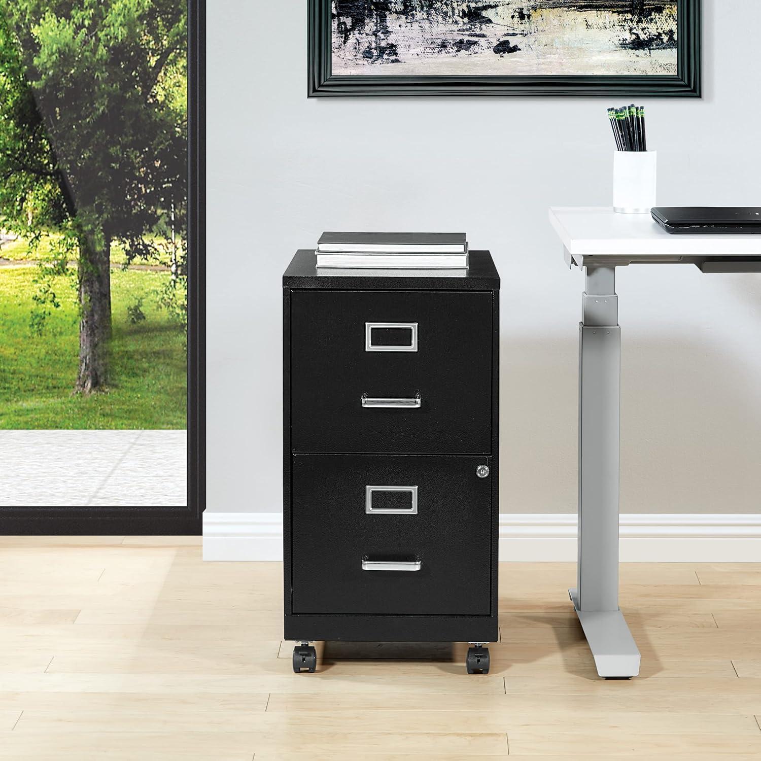 2 Drawer Mobile Locking Metal File Cabinet in Black
