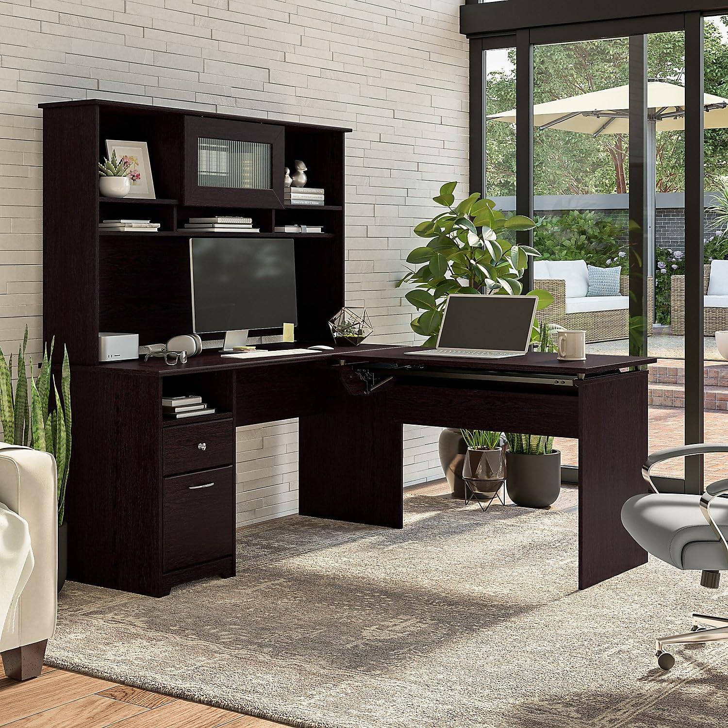 Bush Furniture Cabot 60" Computer Desk with Storage, Espresso Oak