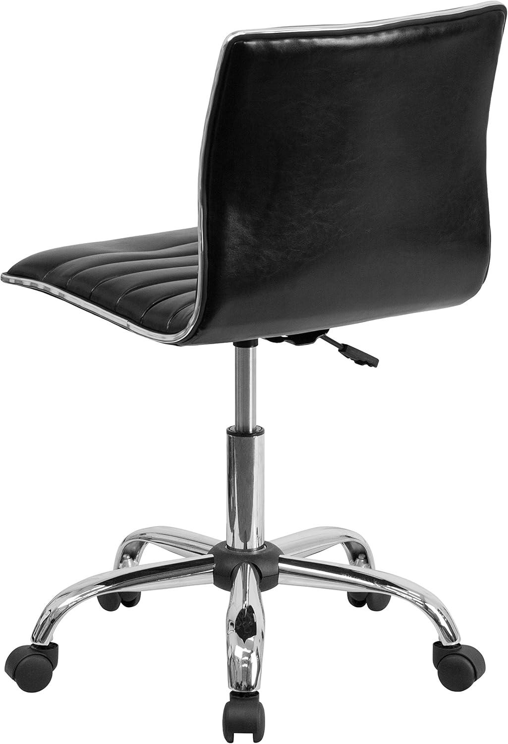 Alan Low Back Armless Black Vinyl Swivel Task Chair with Chrome Base