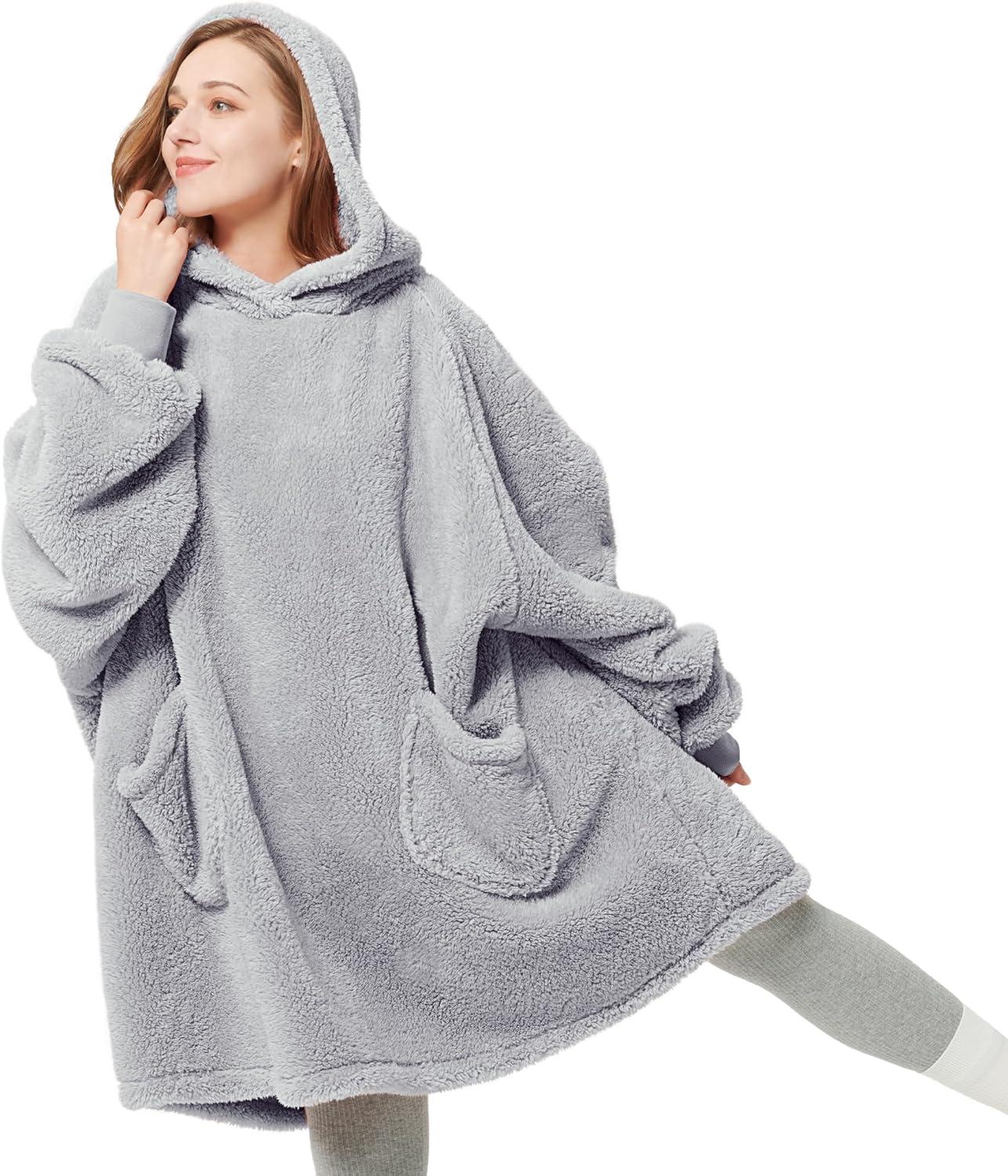 Bedsure Bedsure Wearable Blanket Hoodie Gifts For Women - Cozy Sherpa Hoodie Blanket For Adult Men, Warm Hooded Blanket Sweatshirt
