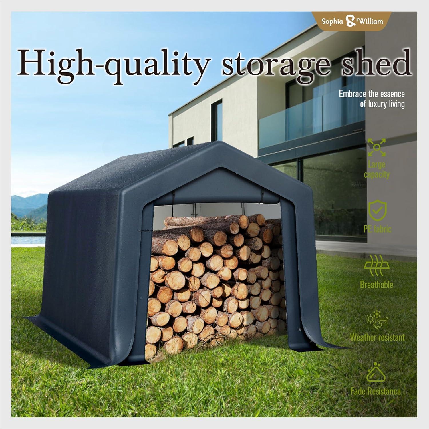 Alpha Joy 8 x 12 x 7.3ft Outdoor Storage Shed Heavy Duty Portable Carport Canopy Shelter, for Bike, Motorcycle, Garden Storage