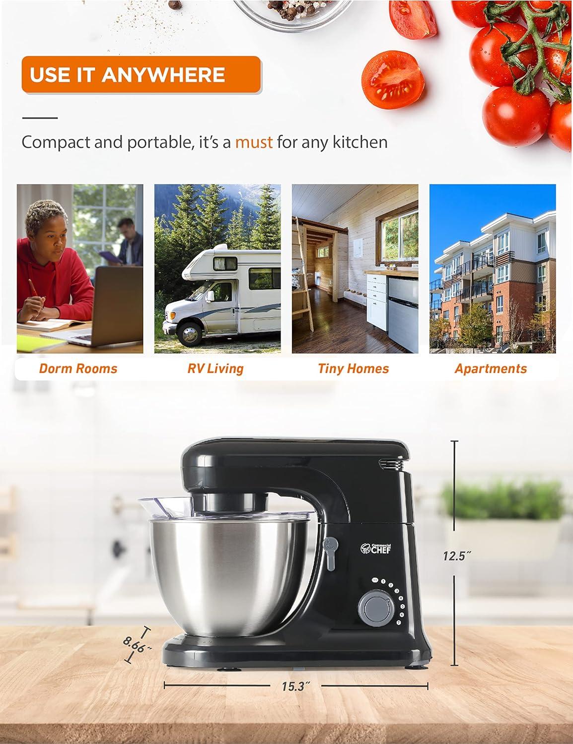 Commercial Chef Electric Stand Mixer 4.7 Quart, 7 Speed Settings