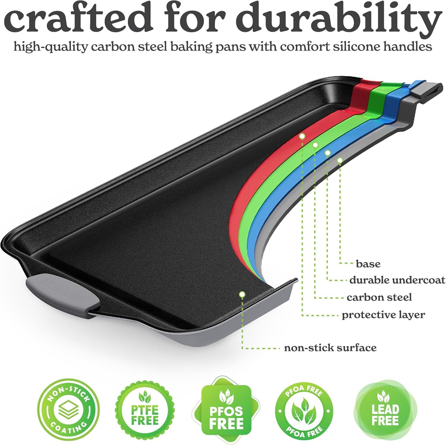 Gray Nonstick Stackable Bakeware Set with Silicone Handles, 10 Pieces