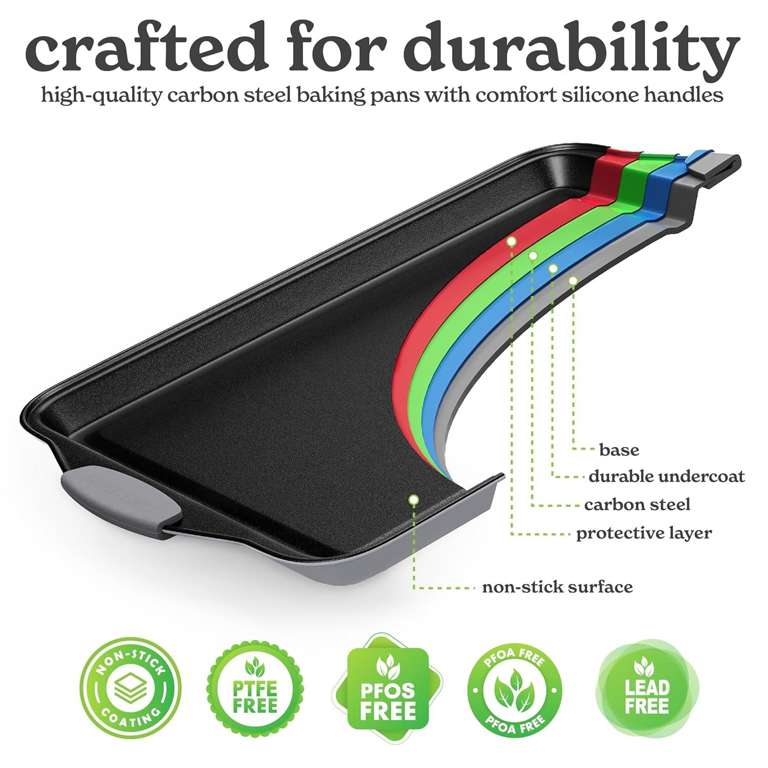 Gray Nonstick Stackable Bakeware Set with Silicone Handles, 10 Pieces