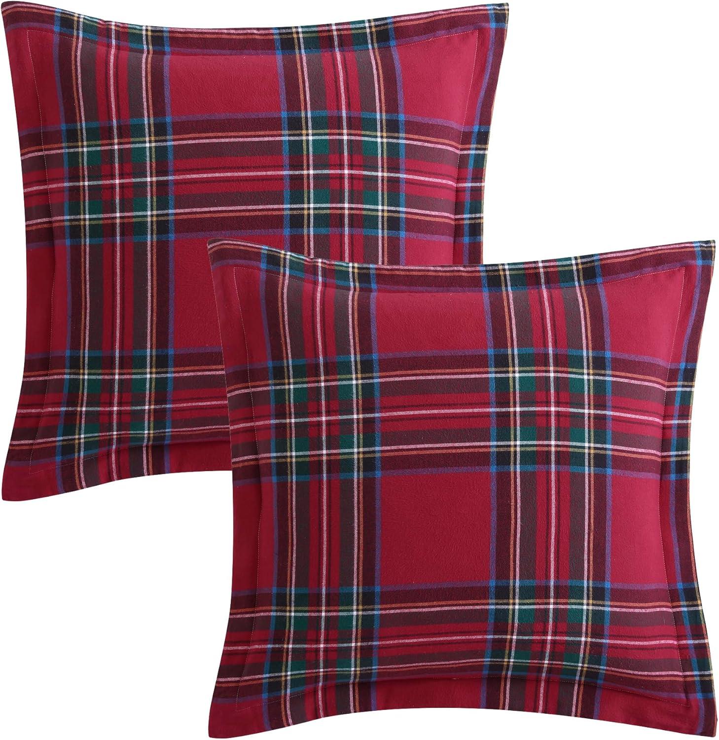 Spencer Plaid Cotton Euro Sham Set in Red and Green