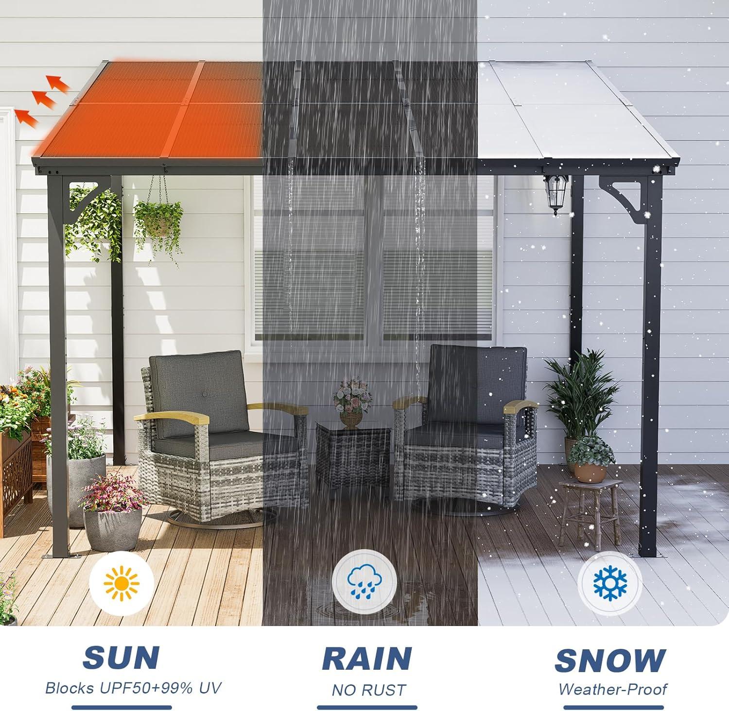 MEISSALIVVE 10' X 12' Gazebo, Wall Mounted Gazebo, Lean To Metal Awnings Gazebos, Gazebo Pergola With Sloped Roof, Outdoor Patio Gazebo Awning For Backyard, Deck