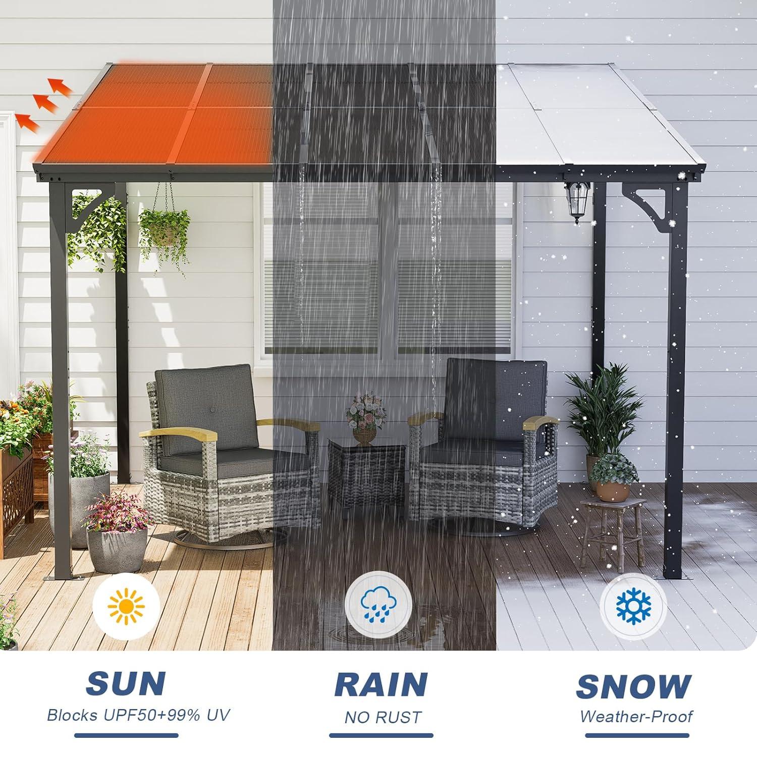 MEISSALIVVE 10' X 12' Gazebo, Wall Mounted Gazebo, Lean To Metal Awnings Gazebos, Gazebo Pergola With Sloped Roof, Outdoor Patio Gazebo Awning For Backyard, Deck