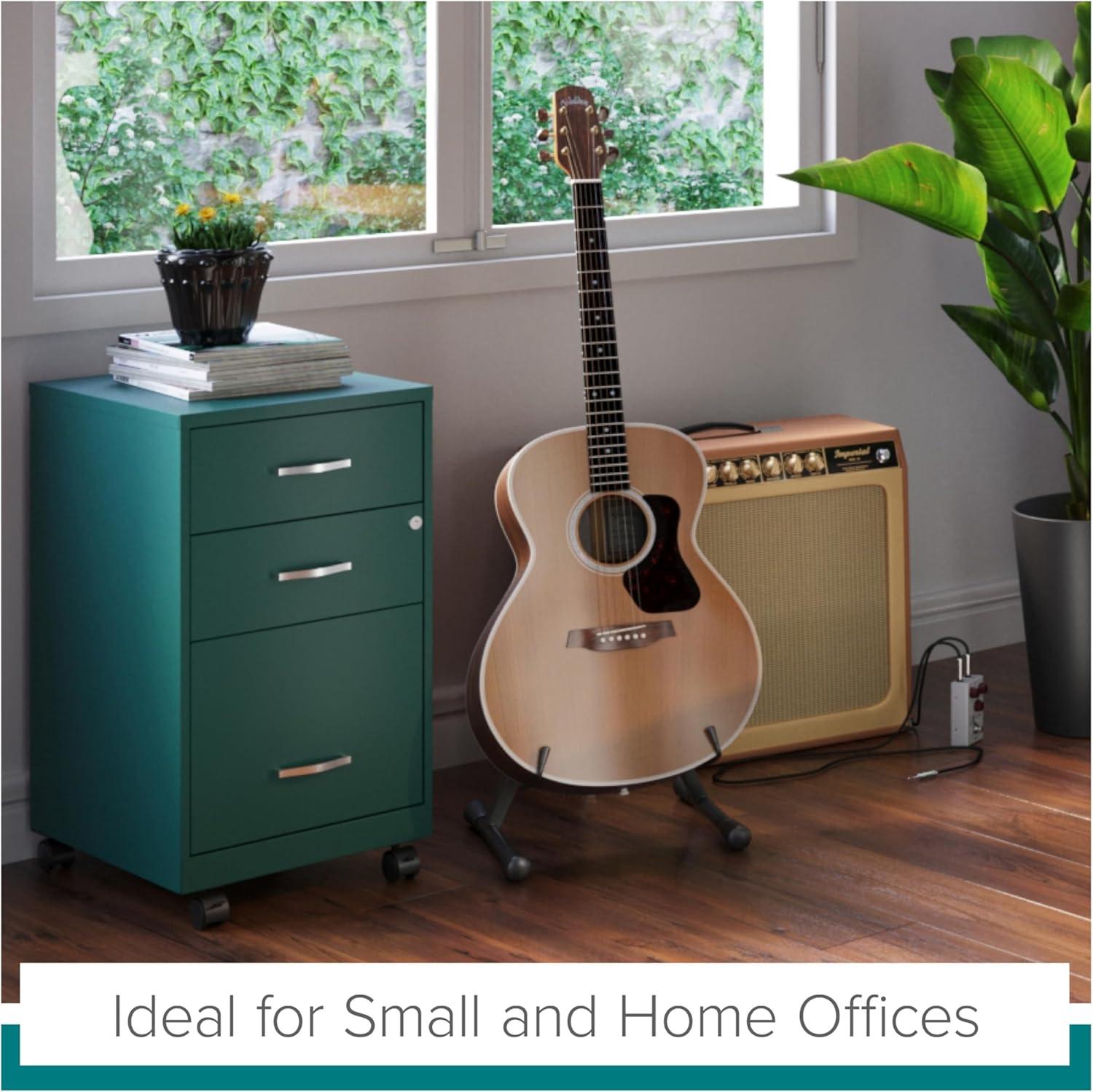 Compact Teal Steel 3-Drawer Mobile Pedestal File Cabinet