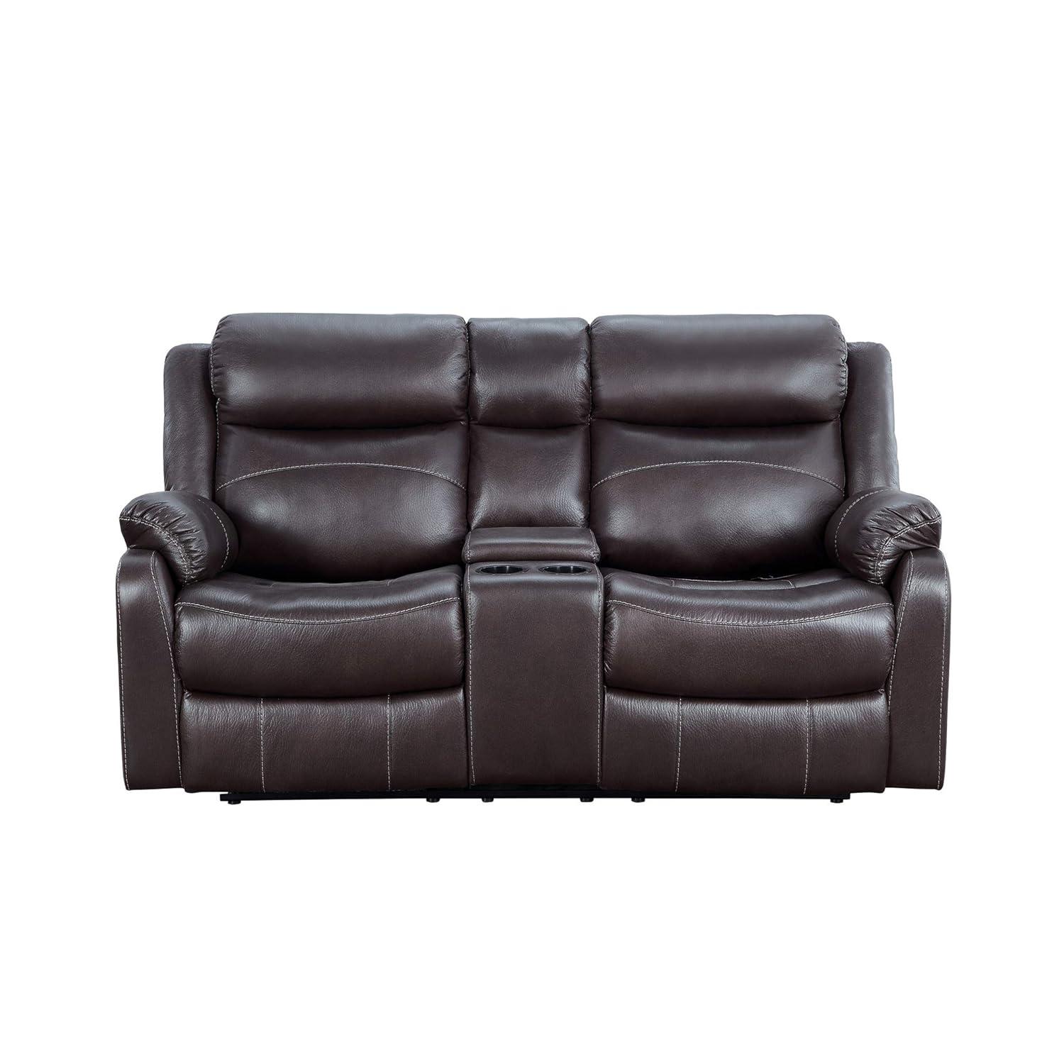 Lexicon Yerba Microfiber Double Reclining Loveseat with Console in Dark Brown