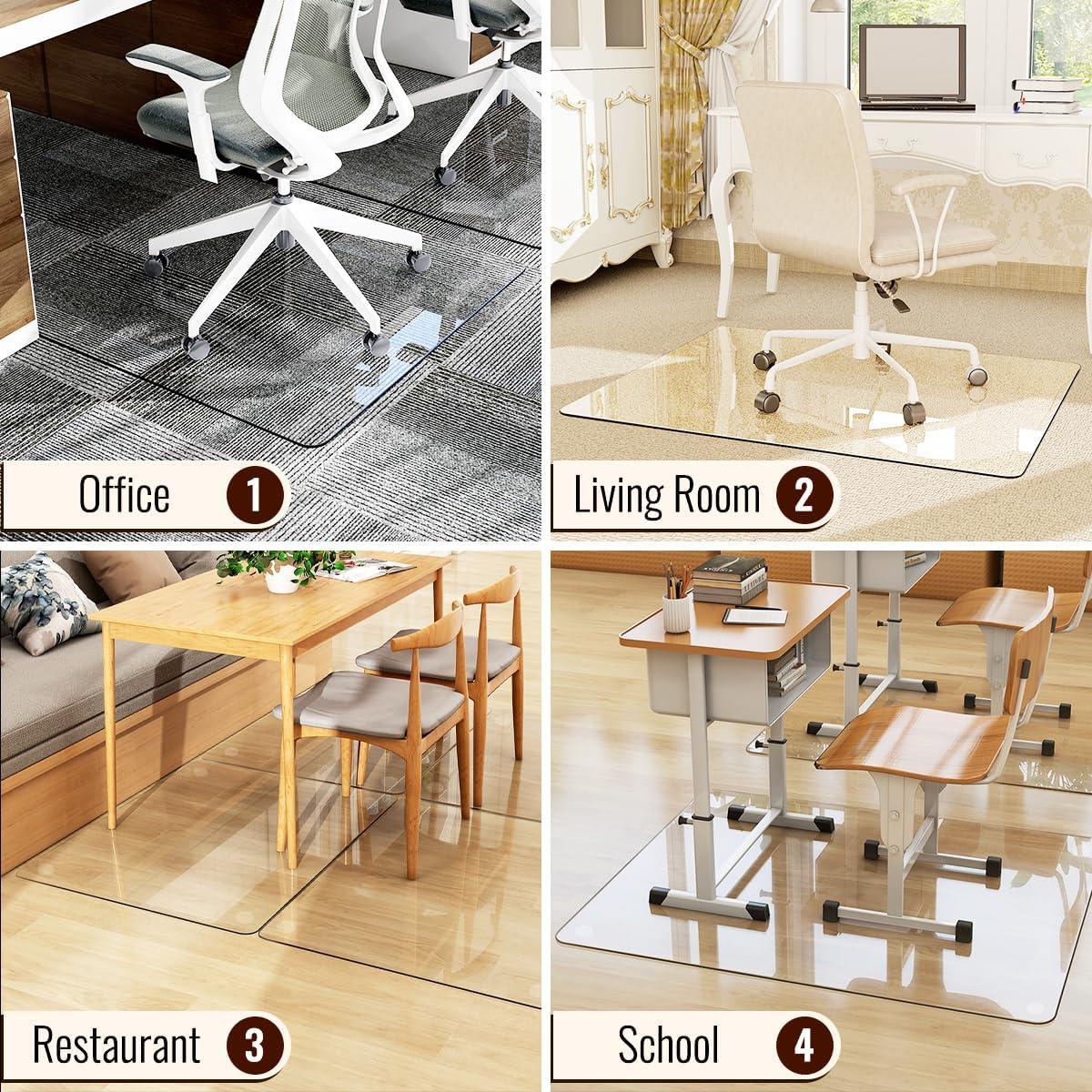 36" x 46" Chair Mat for Carpet - Office Chair Mat - Tempered Glass Floor Mat for Home/Office/Carpet Clear Computer Floor Mat - with 4 Anti-Slip Pads