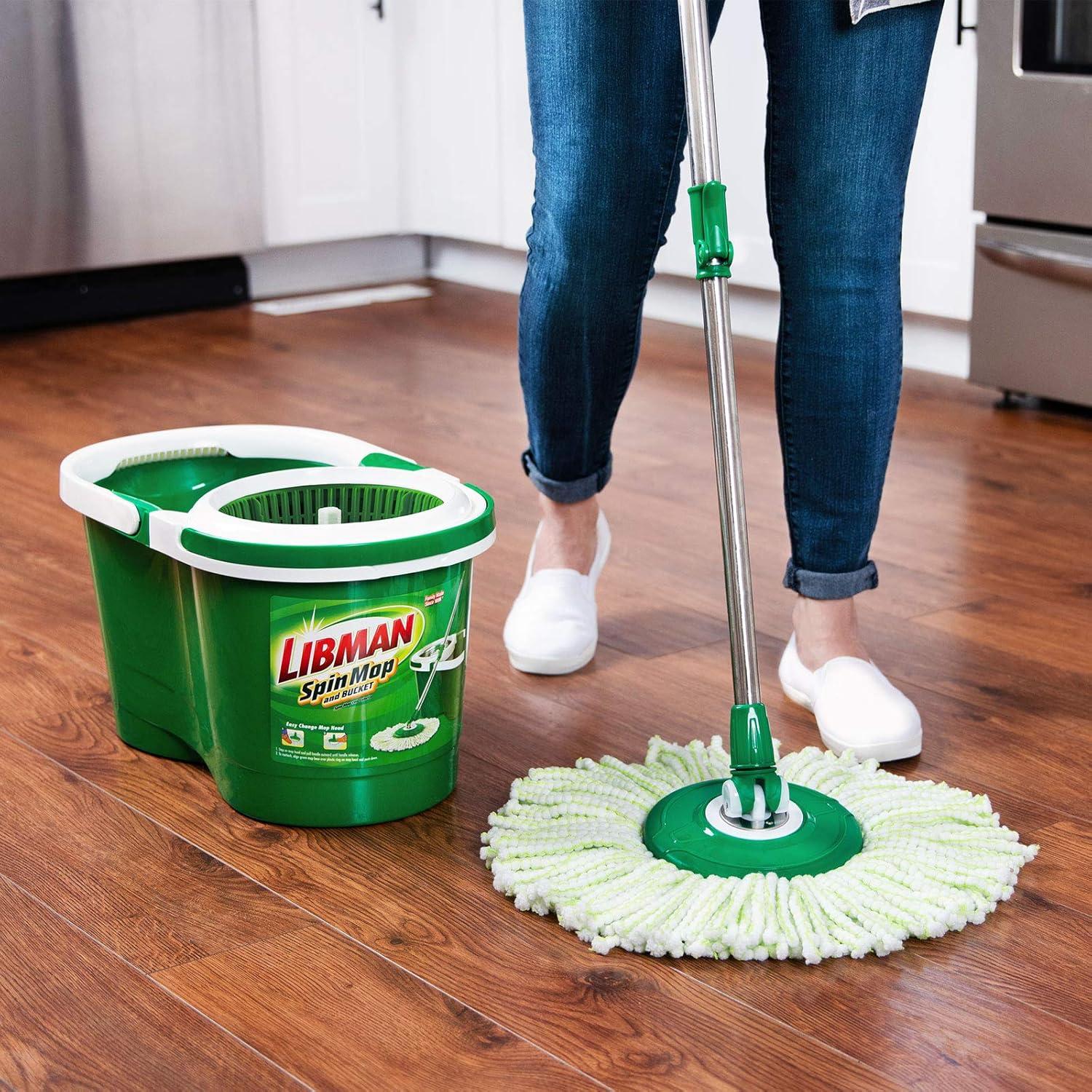 JepoIA All-In- One Microfiber Spin Mop and Bucket Floor Cleaning System, 2 Gallons, Green & White