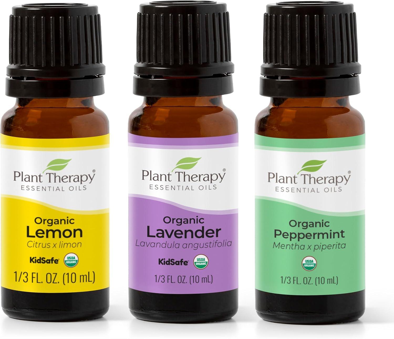 Organic Lemon Lavender Peppermint Essential Oil Trio Set