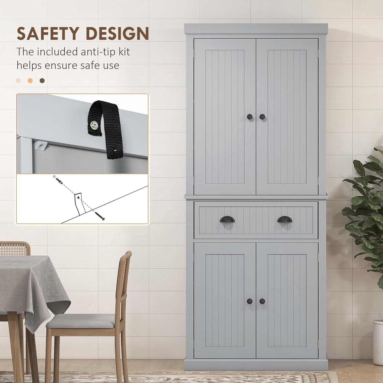 Lark Manor™ 72" Kitchen Pantry Cabinet, Freestanding Tall Storage Cabinet, Traditional Kitchen Cabinet With 4 Doors, Drawer And 3 Adjustable Shelves For Dining Room