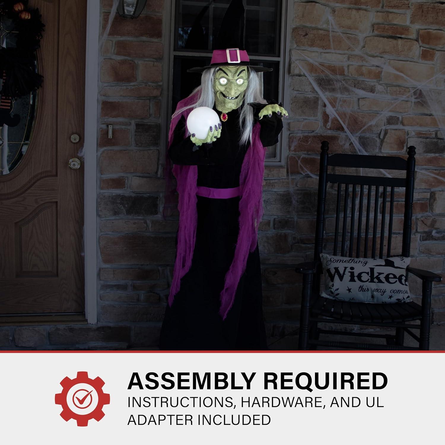 Haunted Hill Farm Haunted Hill Farm 6-Ft. Tall Fortune Teller Witch, Plug-In Motion-Activated Talking Halloween Prop