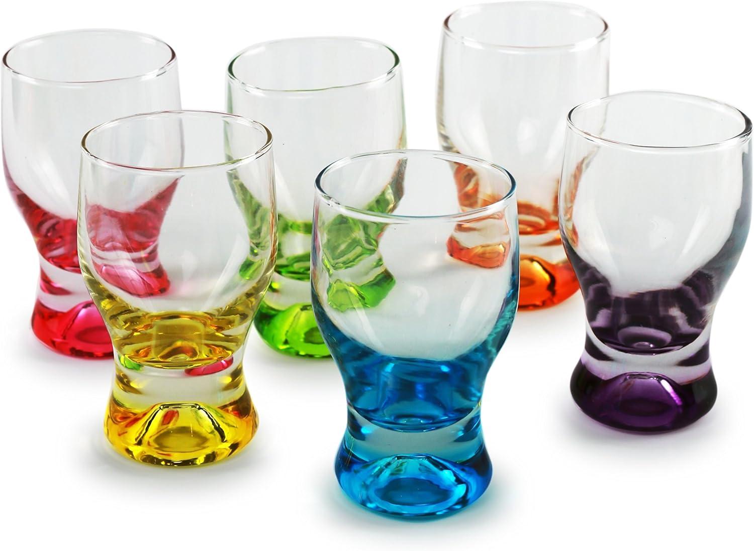 Circleware Tipsy Drinkware Assorted Color Shot Glasses with Style Set of 6, Heavy Base Glassware Drinking Whiskey Glass Cups for Liquor Beverage Vodka, Brandy, Bourbon, Dining Décor 1.7 oz,