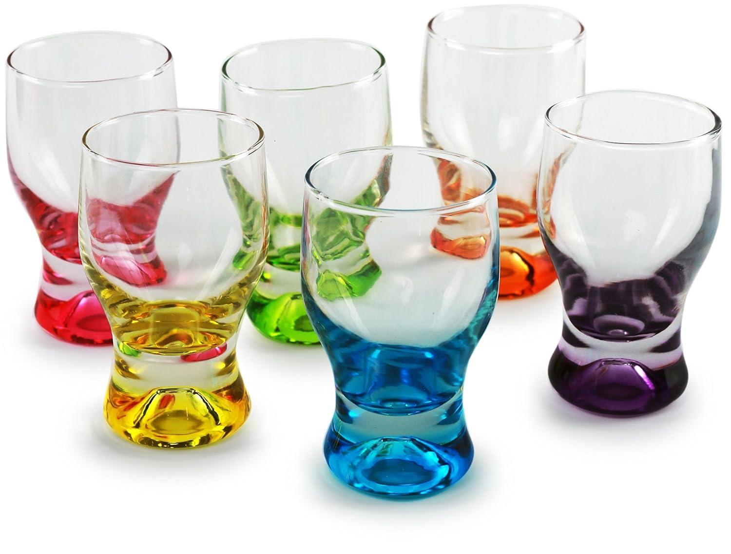 Circleware Tipsy Drinkware Assorted Color Shot Glasses with Style Set of 6, Heavy Base Glassware Drinking Whiskey Glass Cups for Liquor Beverage Vodka, Brandy, Bourbon, Dining Décor 1.7 oz,