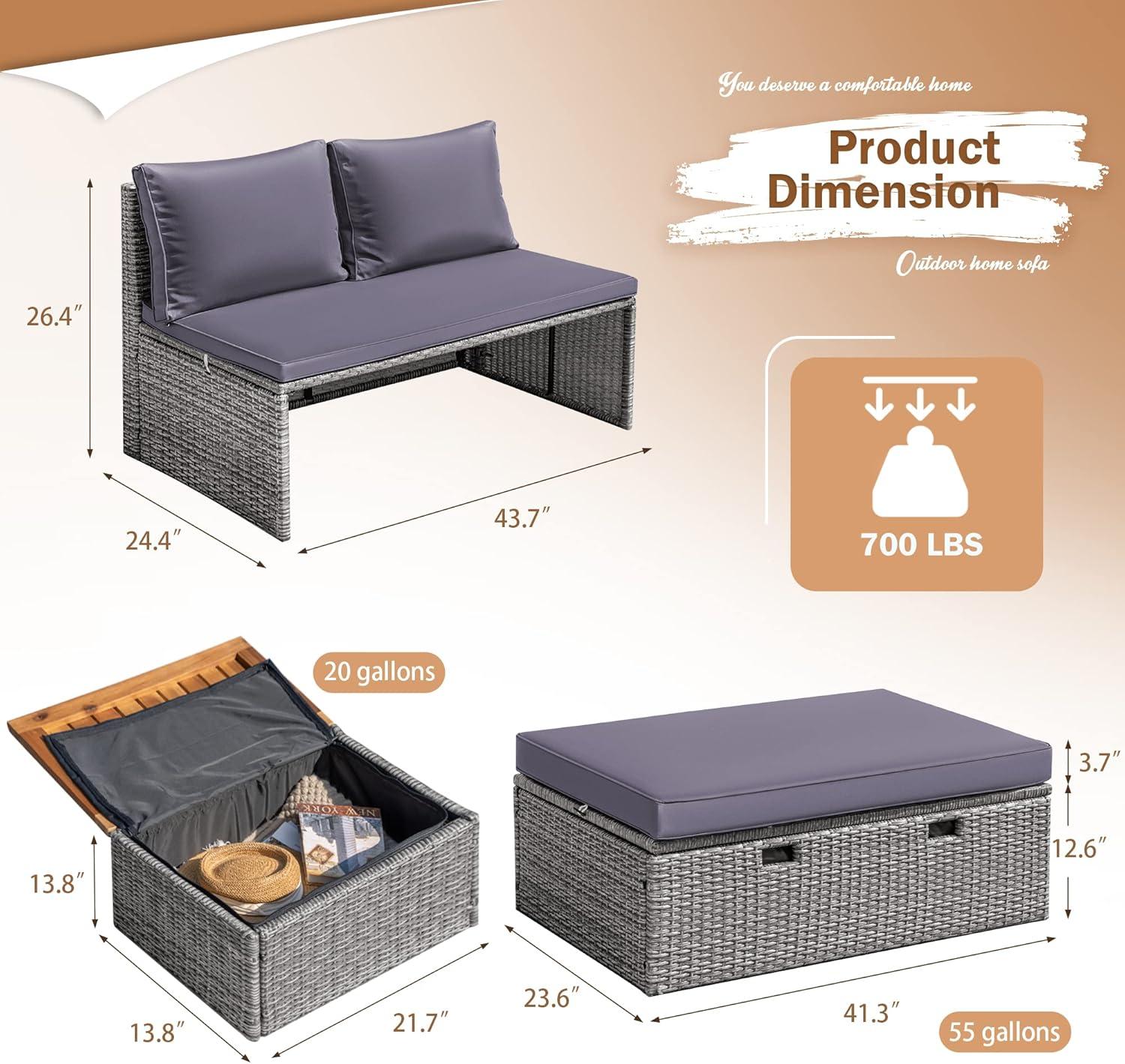 Devoko Patio Day Bed with 2 Side Tables Outdoor Daybed Set MultifunctionalRattan Lounge Bed for Backyard Porch Poolside Lawn Beach (Gray)