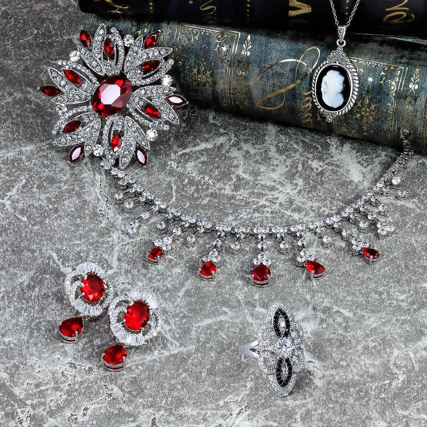 Unique Bargains Women's Rhinestone Flower Brooch Pin Red