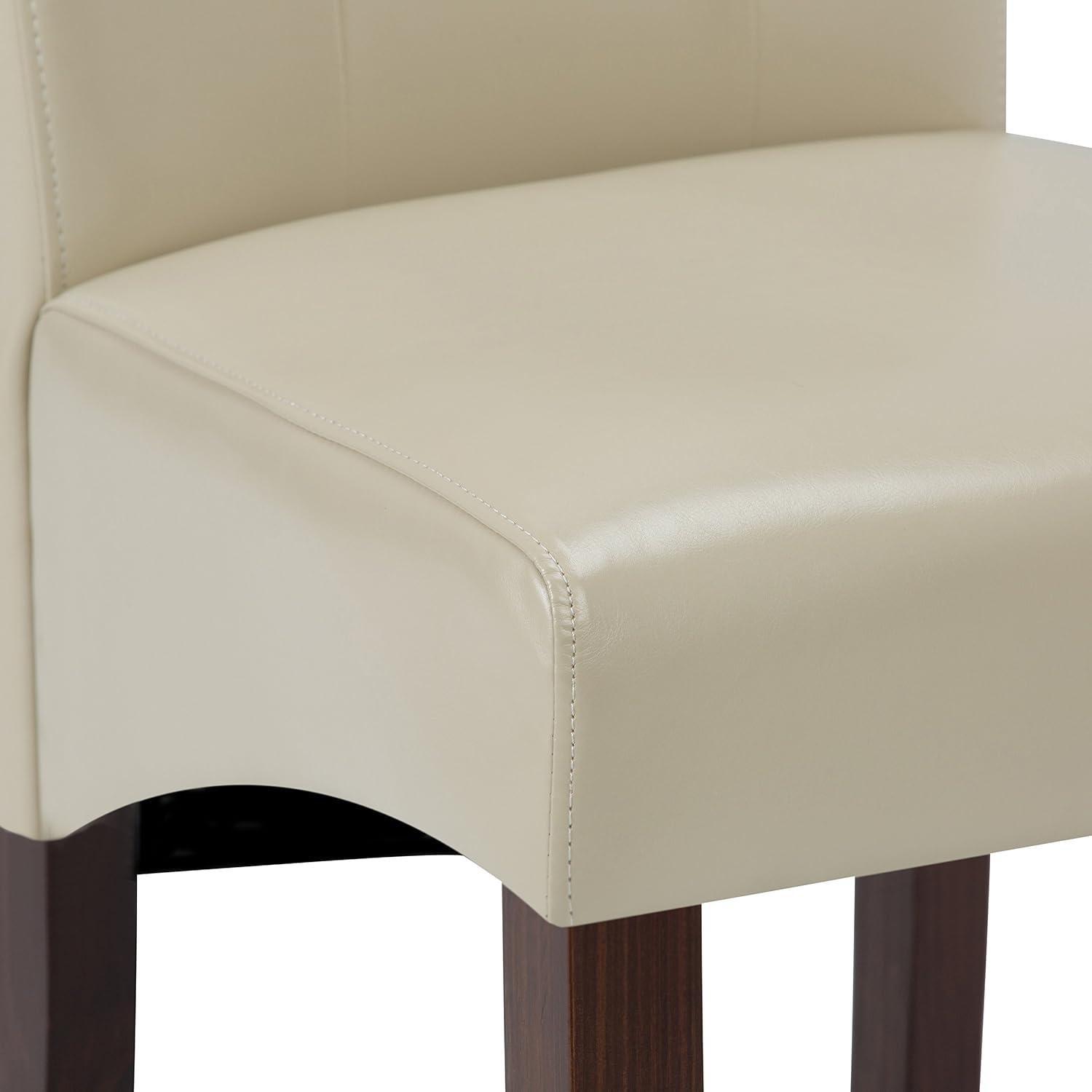 Satin Cream Faux Leather Upholstered Parsons Side Chair, High Back