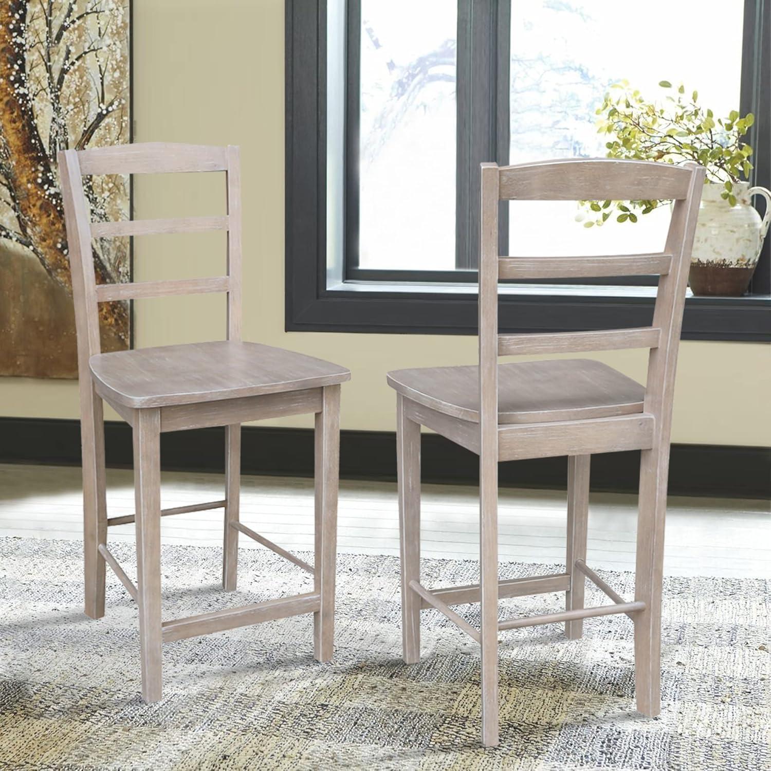 International Concepts 24" Madrid Counter Height Barstool Washed Gray/Taupe : Hardwood Ladder-Back, Spot Clean