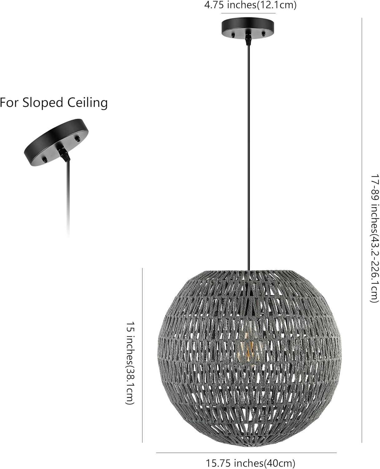 Luna 15.75" 1-Light Bohemian Modern Woven Rattan/Iron LED Pendant, Grey/Black