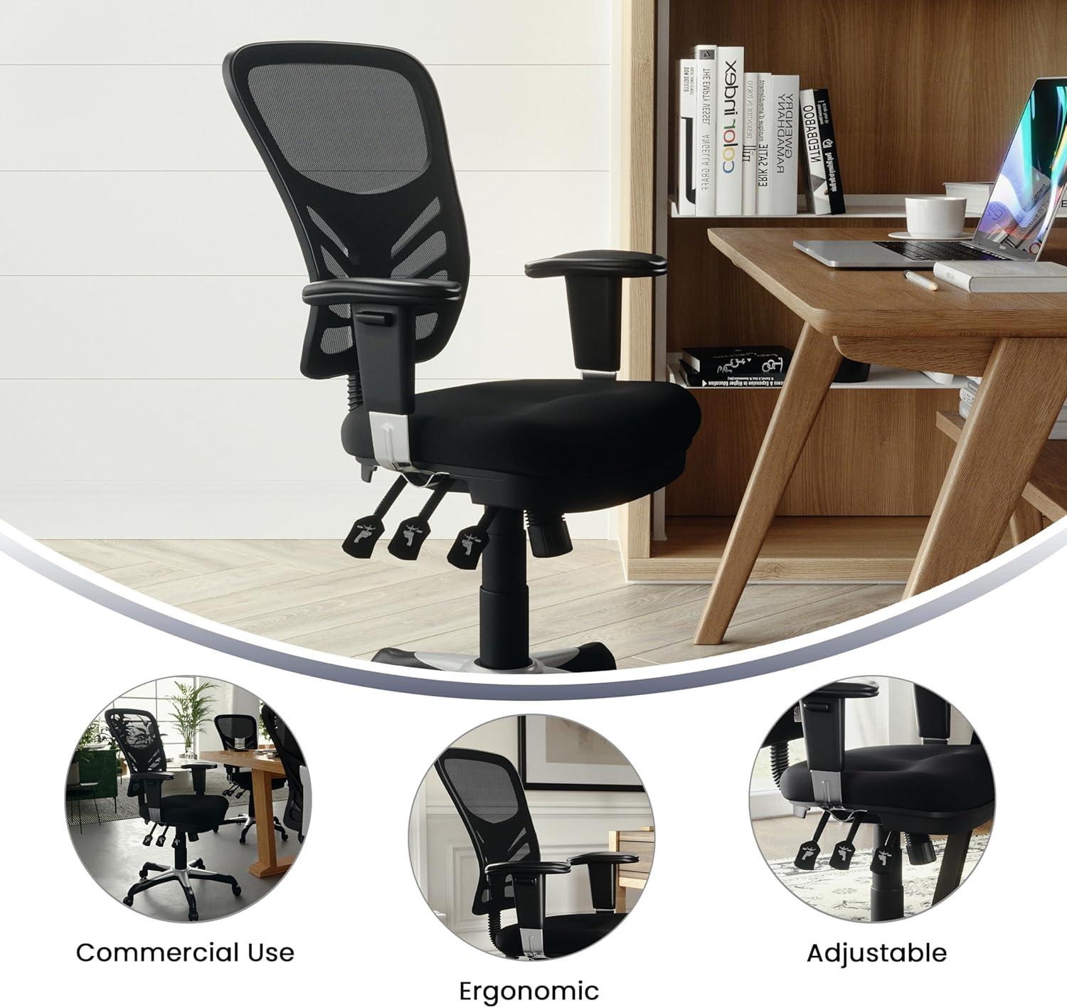BizChair Mid-Back Black Mesh Multifunction Executive Swivel Ergonomic Office Chair with Adjustable Arms
