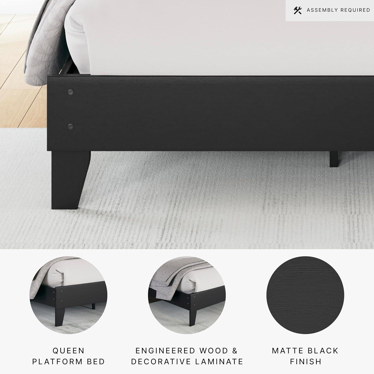 Signature Design by Ashley Queen Piperton Platform Bed Black: Modern Style, MDF Frame, No Box Spring Needed