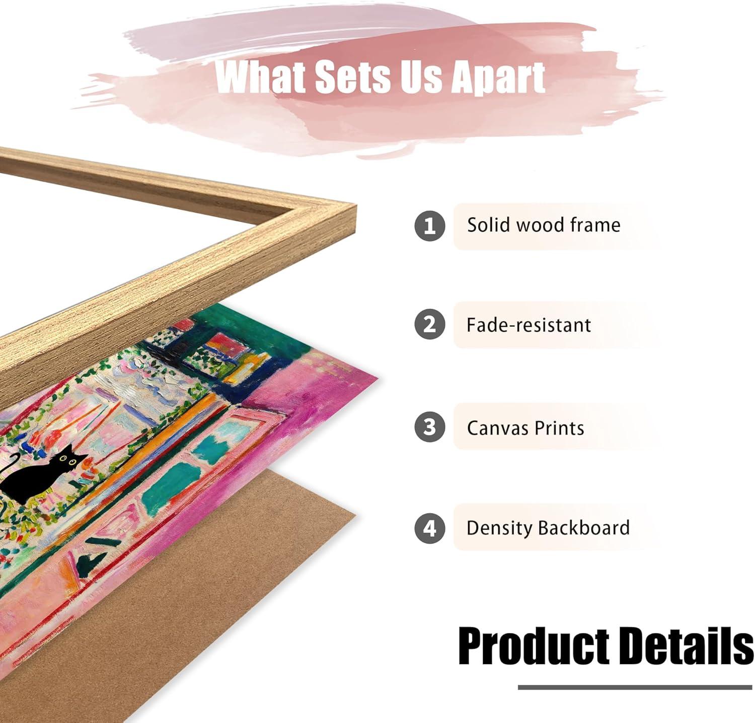 Henri Matisse Oil Paintings on Canvas Wall Art Matisse Famous Open Window Black Cat Poster Funny Cat Floral Print Colorful Farmhouse Gallery Aesthetic Room Decor for Bedroom Bathroom 12x16in Unframed