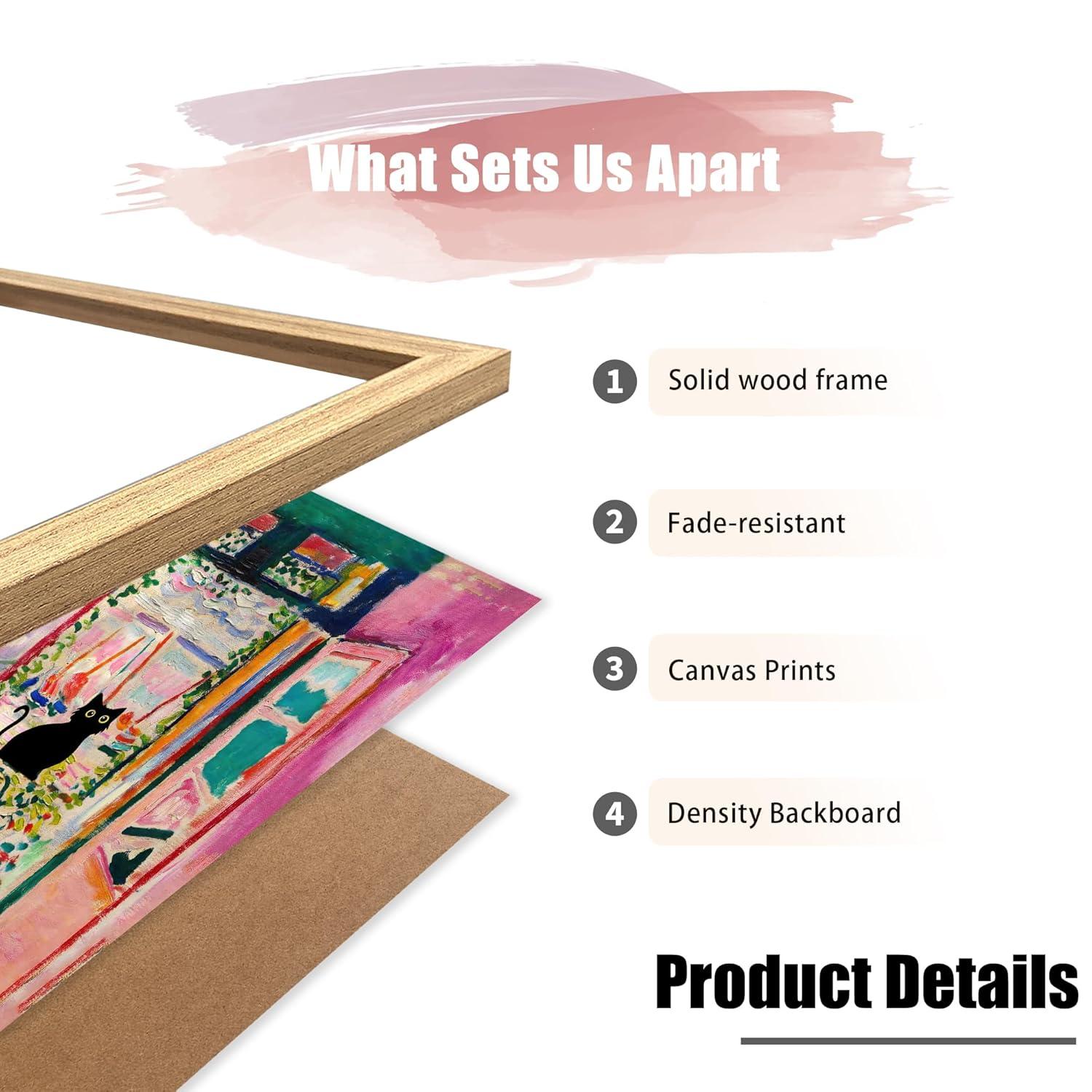 Henri Matisse Oil Paintings on Canvas Wall Art Matisse Famous Open Window Black Cat Poster Funny Cat Floral Print Colorful Farmhouse Gallery Aesthetic Room Decor for Bedroom Bathroom 12x16in Unframed