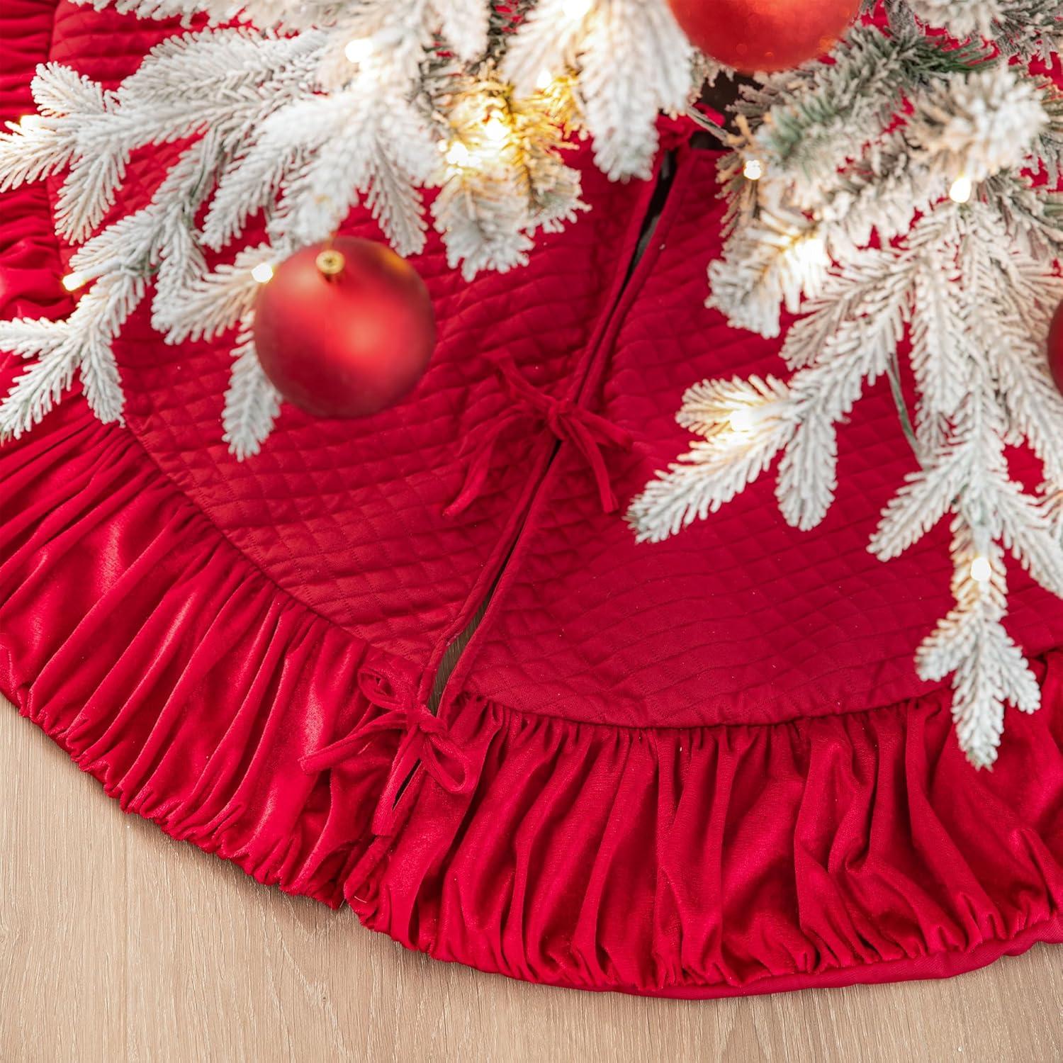 Burgundy Velvet Ruffled 48'' Christmas Tree Skirt