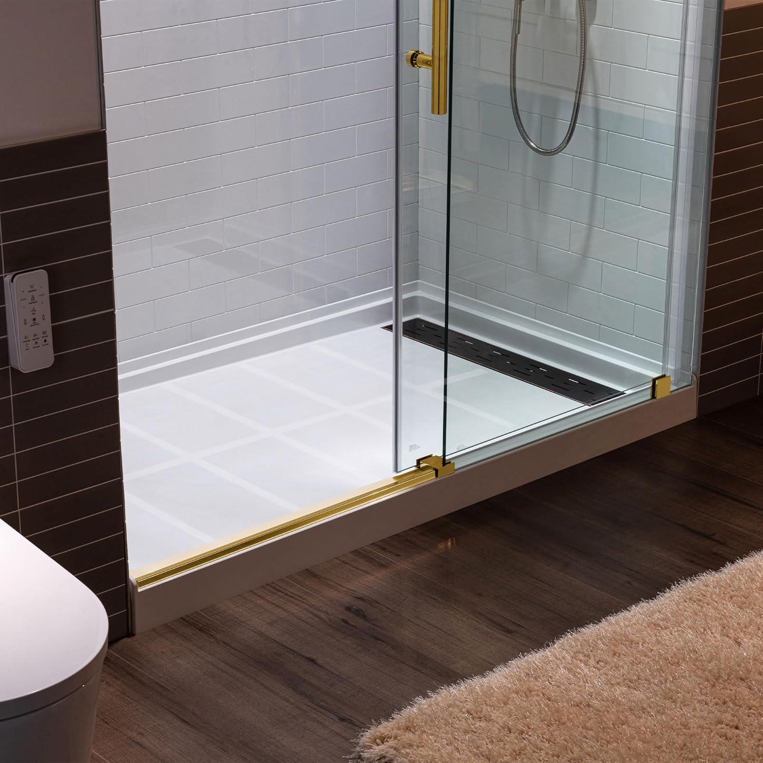 WoodBridge 56"-60" W x 76" H Single Sliding Frameless Shower Door | 3/8" (10mm) Thickened Upgrade Tempered Glass | Stainless Steel Hardware | Safe, Explosion-Resistant, Clear & Stylish, Sturdy & Durable MBSDC6076-BG