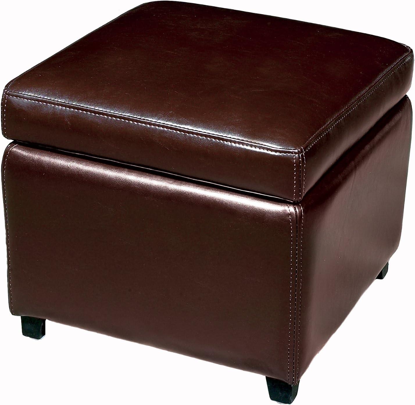 Full Leather Small Storage Cube Ottoman - Baxton Studio