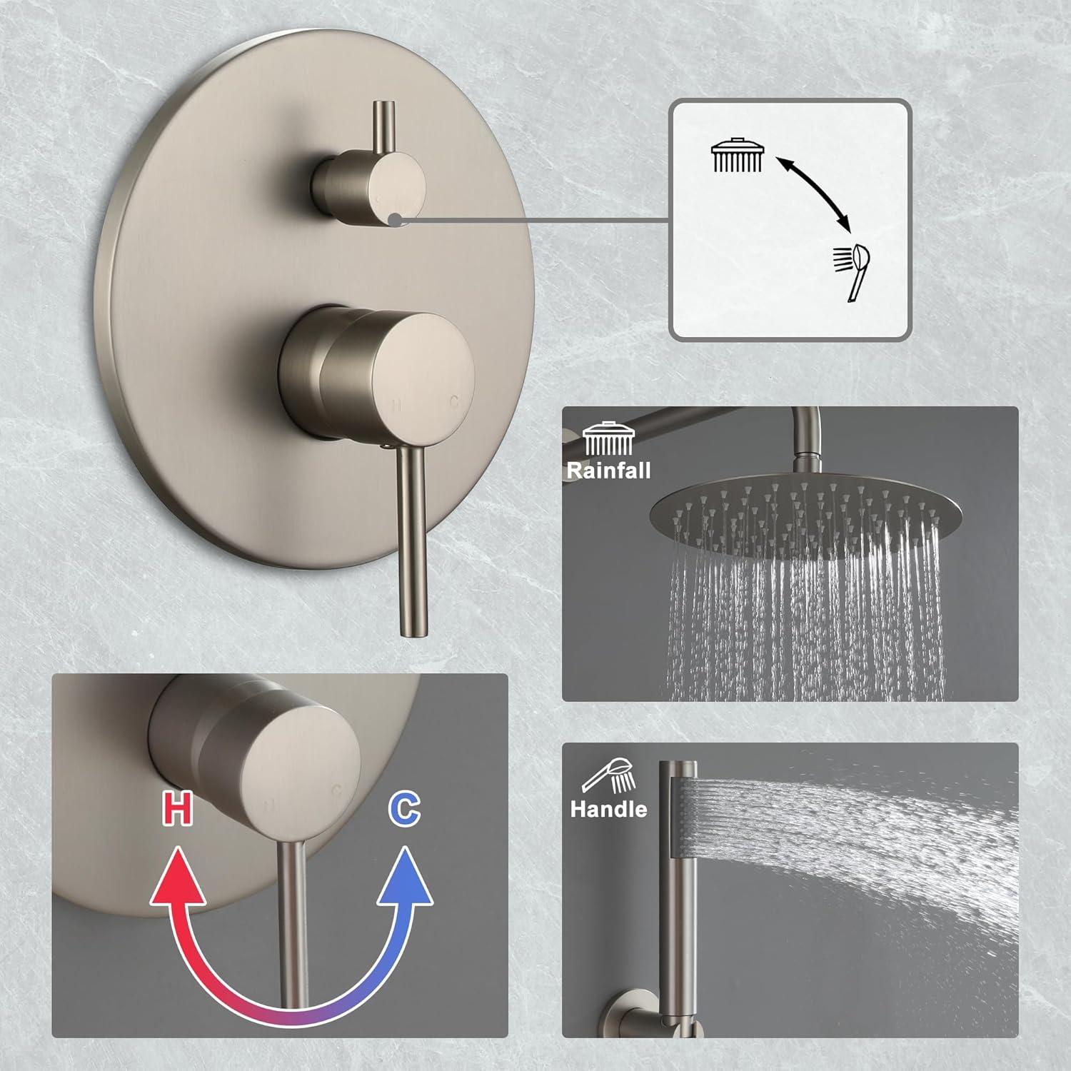 Brushed Nickel Dual Shower System with Handheld and Rainfall Head