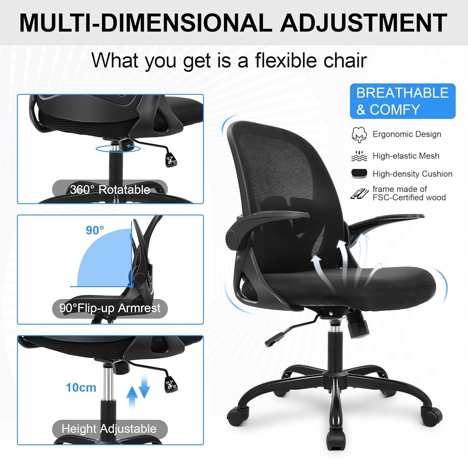 Black Mesh Ergonomic Office Chair with Adjustable Arms and Lumbar Support