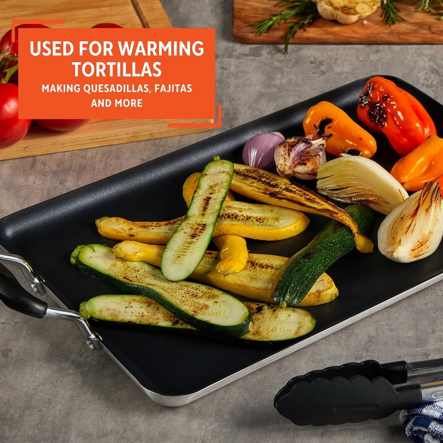 IMUSA 17"x10"Ceramic Double Burner Griddle Black: Stovetop Griddle, Aluminum, Hand Wash, Electric & Gas Compatible