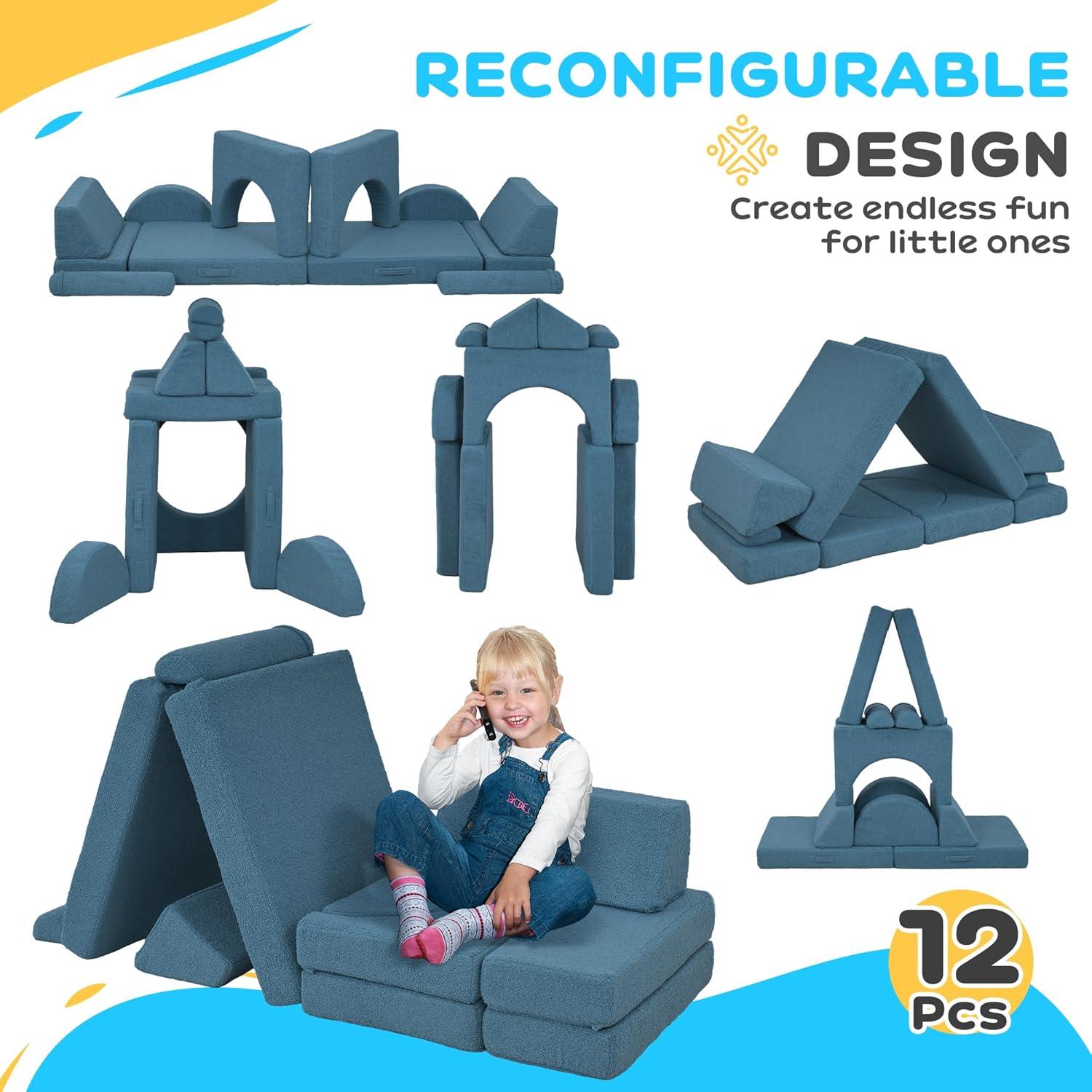 Qaba 12 Pieces Foam Climbing Blocks, Climbing Toys for Toddlers, Indoor Climb and Crawl Activity Playset for Boys and Girls, Blue