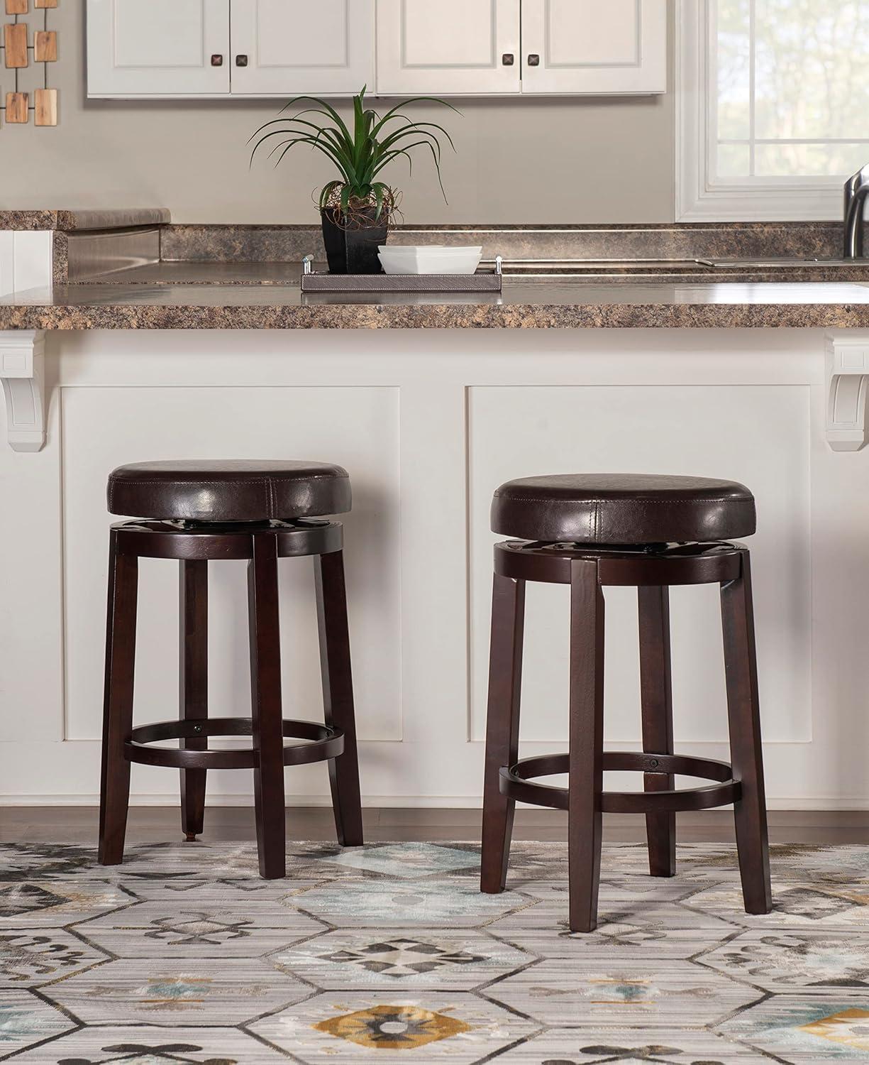 Linon Maya Faux Leather Swivel Backless Counter Height Barstool Brown: Upholstered, Wood Legs, 225 lbs Capacity