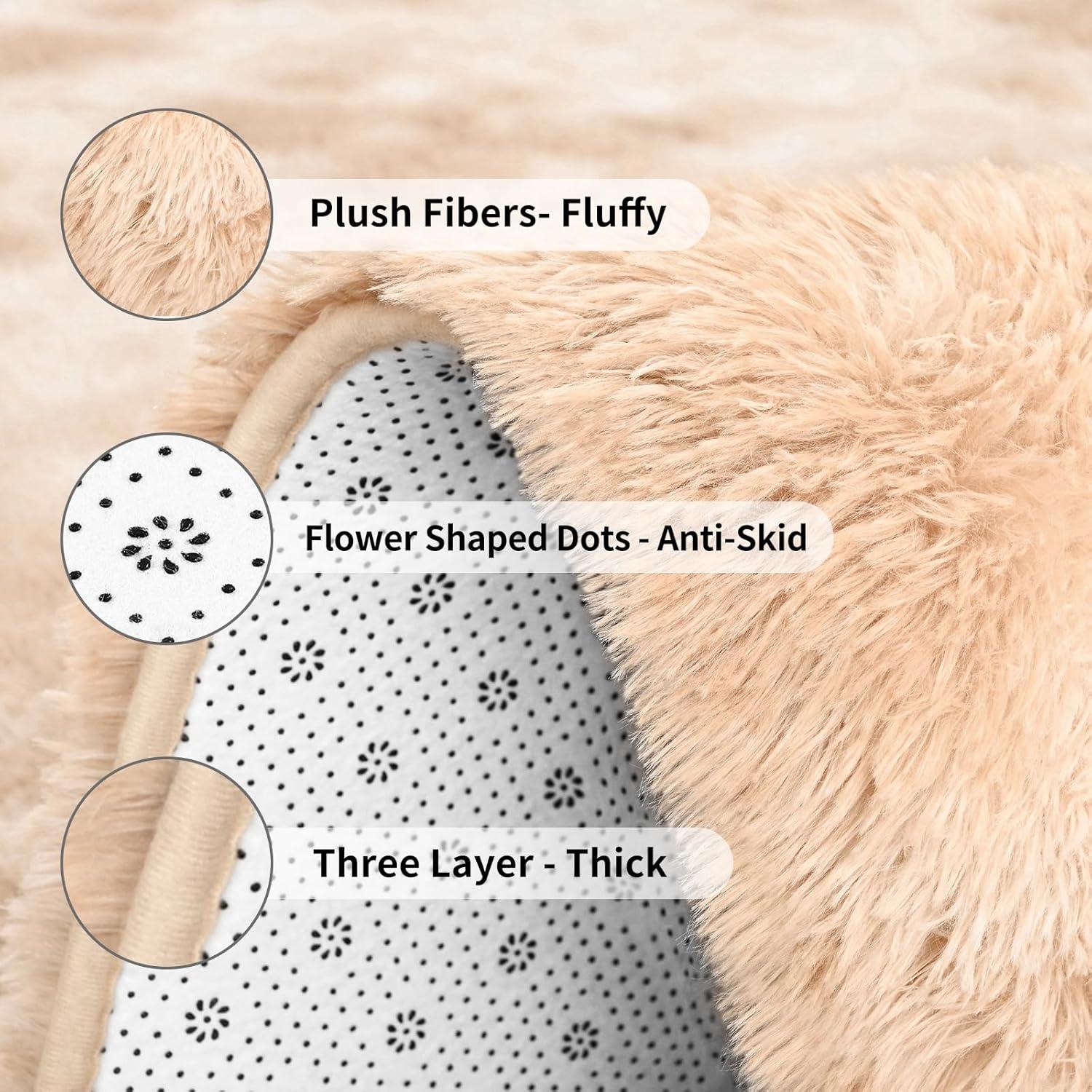 FlyDOIT Large Area Rugs for Living Room, 5x8 Feet Tie-Dyed Beige Shaggy Rug Fluffy Throw Carpets, Ultra Soft Plush Modern Indoor Fuzzy Rugs for Bedroom Girls Kids Nursery Room Dorm Home Decor