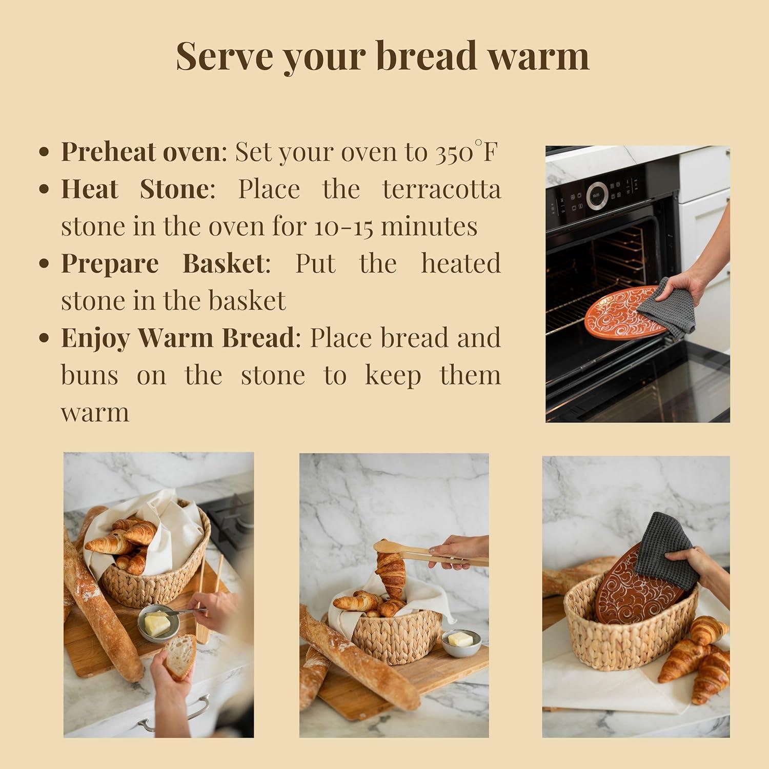 Bread Warmer Basket with Stone - Tortilla Warmer - Bread Baskets for Serving- 11.8x9x4.72 Inches - House Warming Gifts