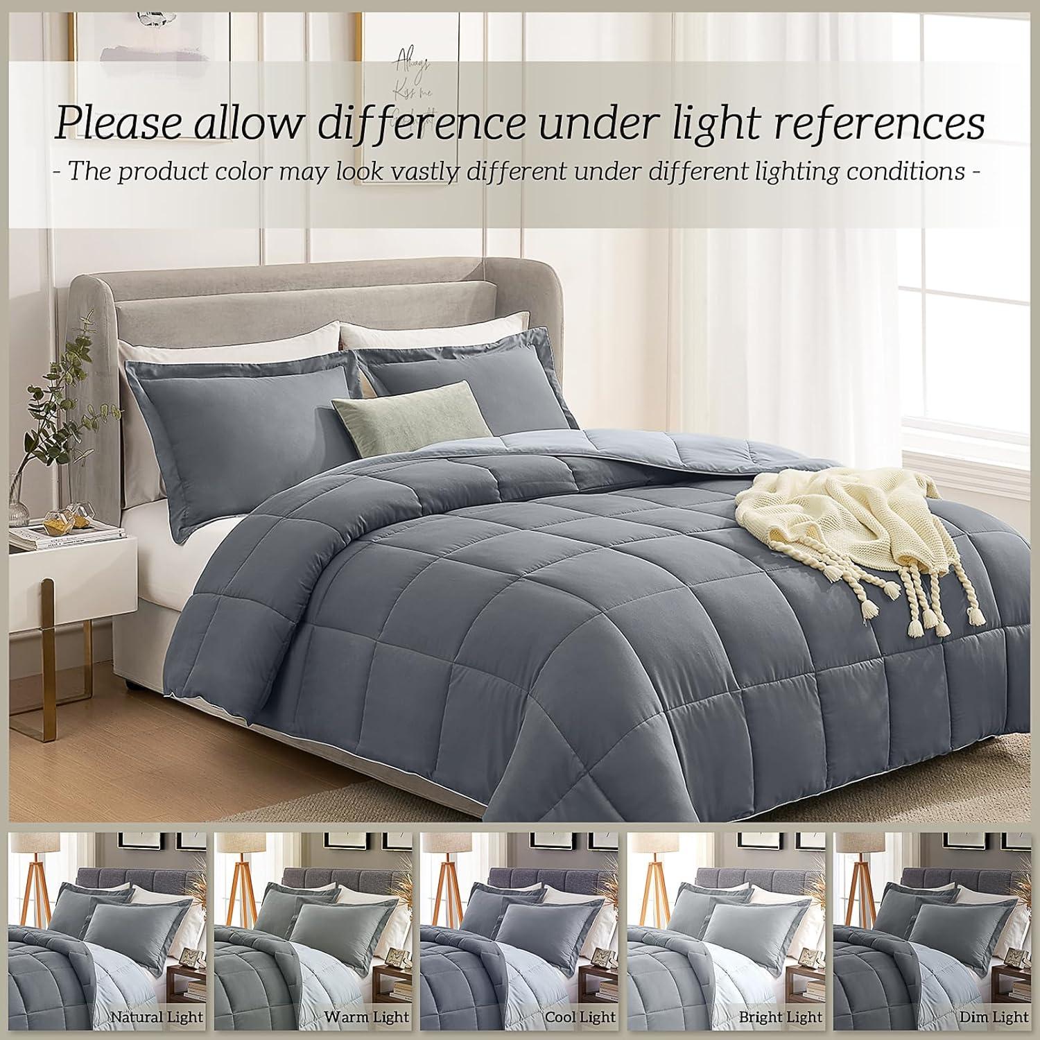 Gray Reversible Queen Down Alternative Comforter Set