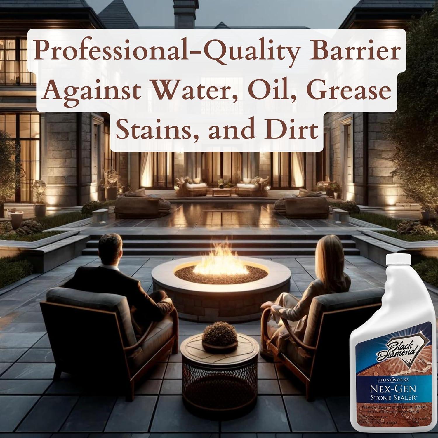 Black Diamond Stoneworks NEX-GEN Natural Stone Penetrating Sealer: Long-Lasting Protection Interior and Exterior ; Granite, Marble, Travertine, Limestone, Grout, Tile, Brick, Slate Floors