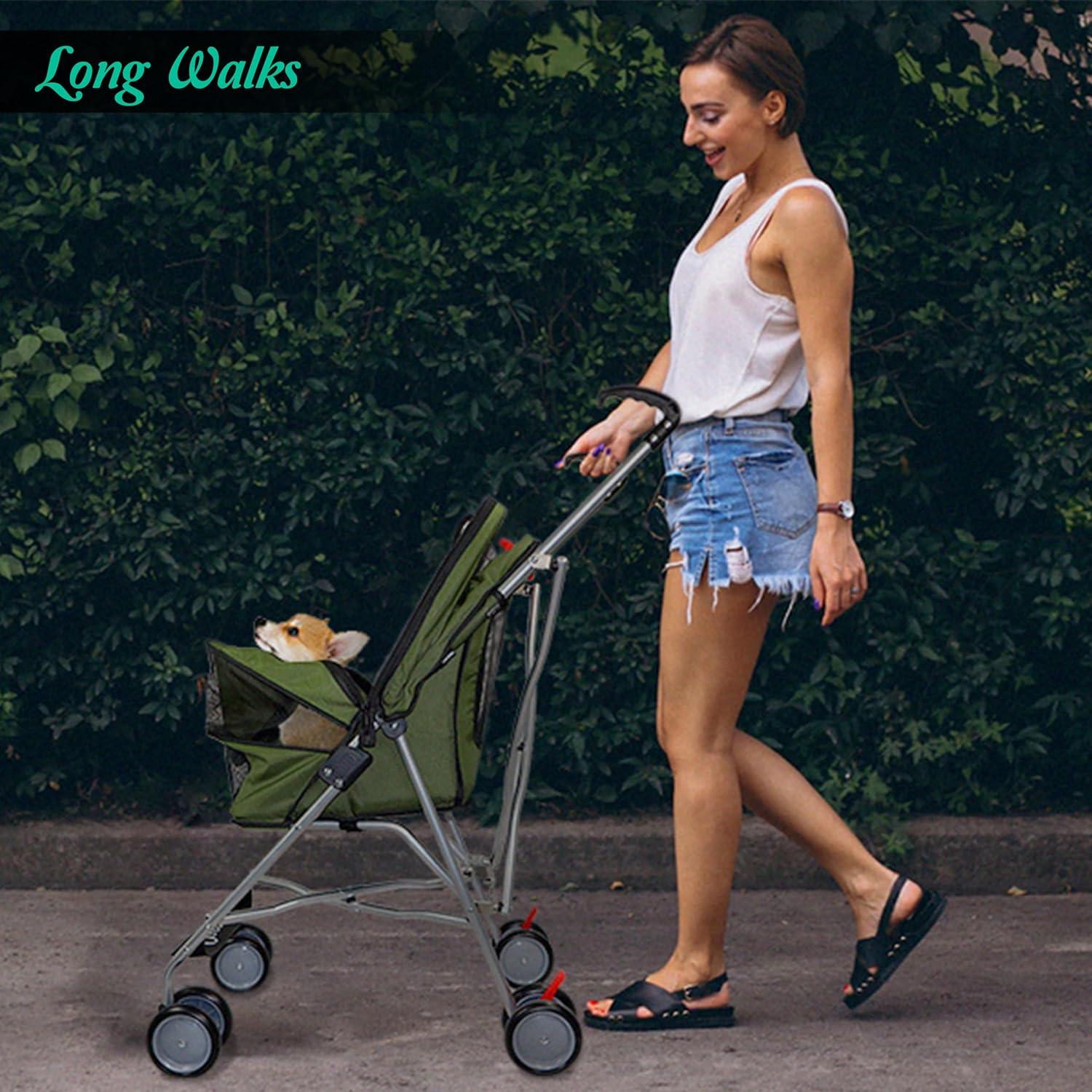 Green Foldable Metal Frame Pet Stroller with Mesh Window