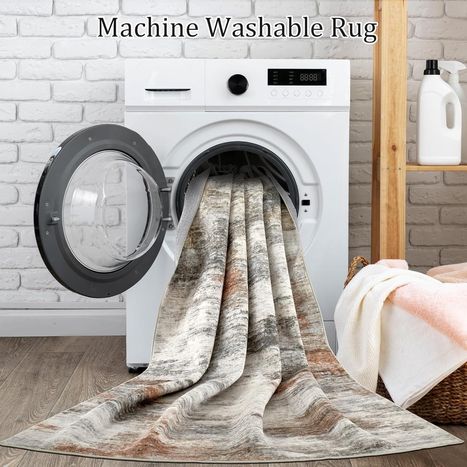 Area Rugs for Living Room: 8x10 Washable Neutral Modern Rug for Bedroom Large Soft Abstract Dining Room Rugs Indoor Floor Low Pile Carpet for Home Office Nursery - Rust Grey