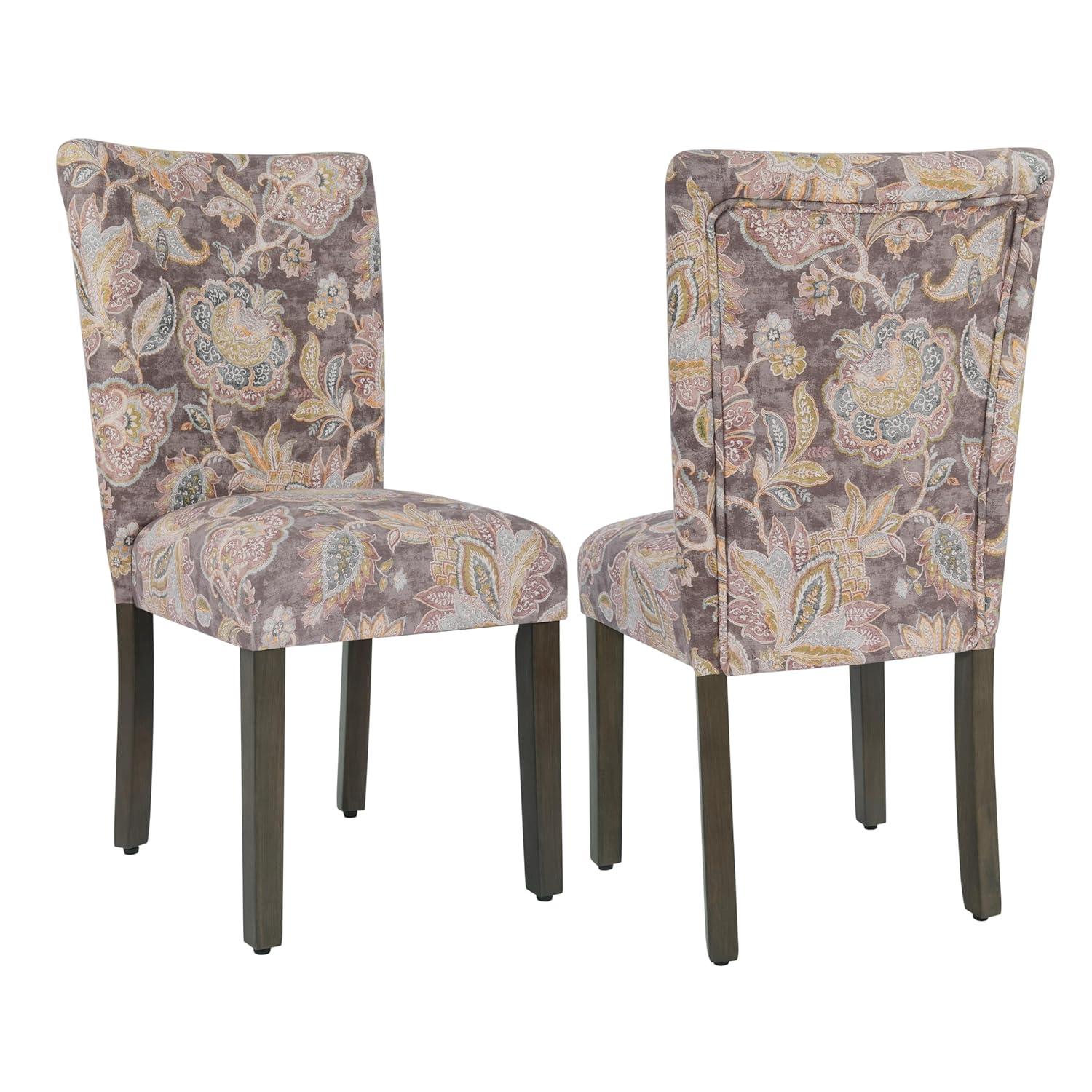 HomePop Parsons Classic Upholstered Accent Dining Chair, Set of 2, Multicolor Gray Floral