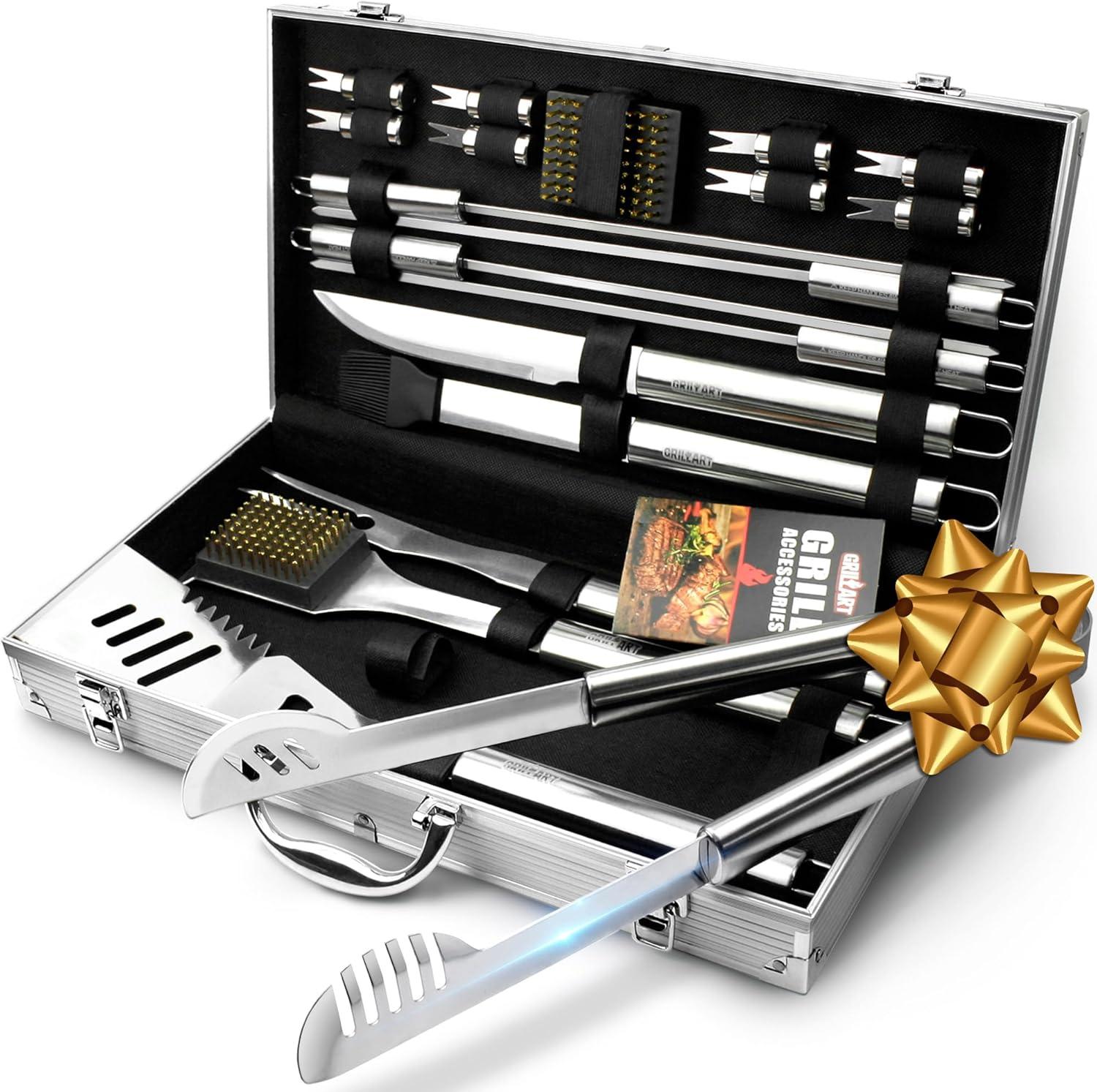 19-Piece Stainless Steel BBQ Grill Utensil Set with Aluminum Case