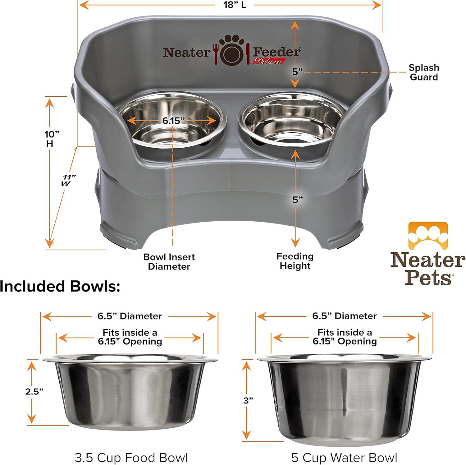 Neater Pets Neater Feeder Deluxe Mess-Proof Elevated Food & Water Bowls for Medium Dogs, Gunmetal